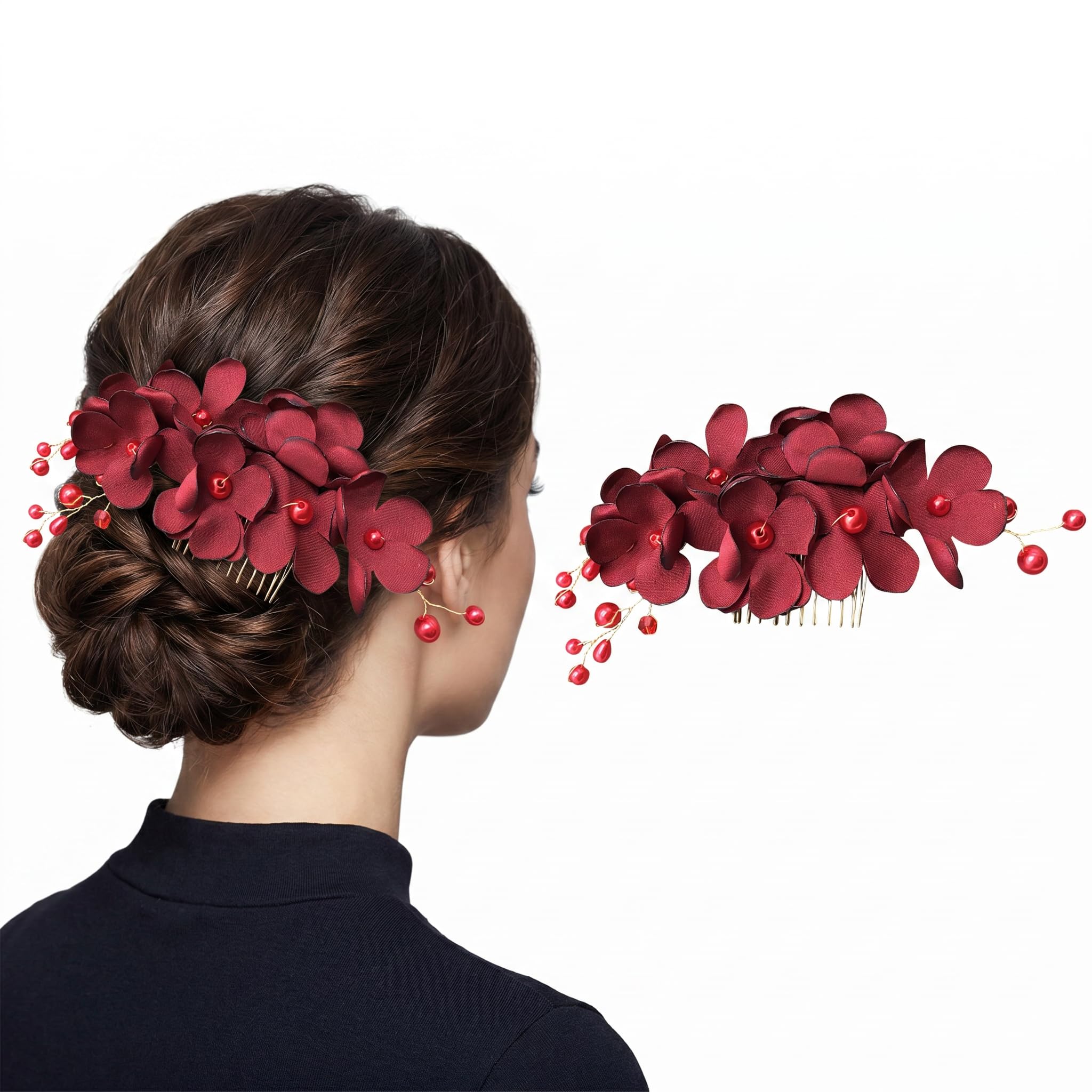 Beavorty Peinetas Para El Pelo Nupciales Con Flores Rojas Peine Lateral Ligero Accesorio Para Novias Damas De En Bodas Eventos