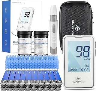 Glucoracy G-425-2 Blood Glucose Monitor Kit: 100 Test Strips, Lancets, Lancing Device & Case - Accurate Home Glucometer