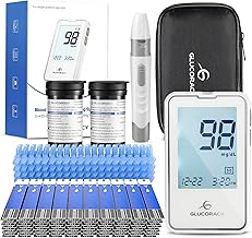 Glucoracy Blood Glucose Monitor Kit with 100 Blood Sugar Test Strips & Lancets, Glucometer, Lancing Device, Travel Case, Diabetic Home Testing Kit