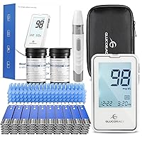 Vista 1 de Kit de monitor de glucosa en sangre Glucoracy con 100 tiras de prueba de azúcar en sangre y lancetas, glucómetro, dispositivo de punción, estuche