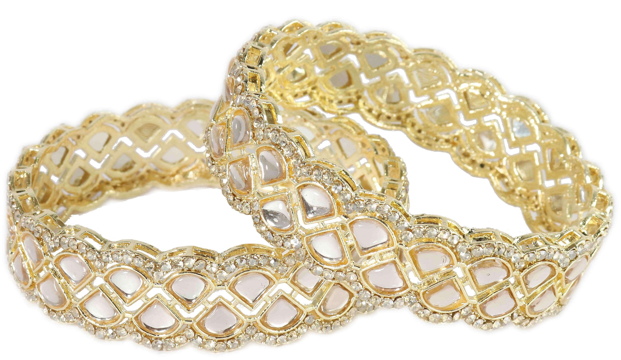 lavazza Latest Metal Bangles Kada Set For Women & Girls with Zircon Diamond & Kundan Stone | Traditional Women's Bangles Set | Kangan Bangles Bracelet | Wedding, Party- Set of 2-picture-13