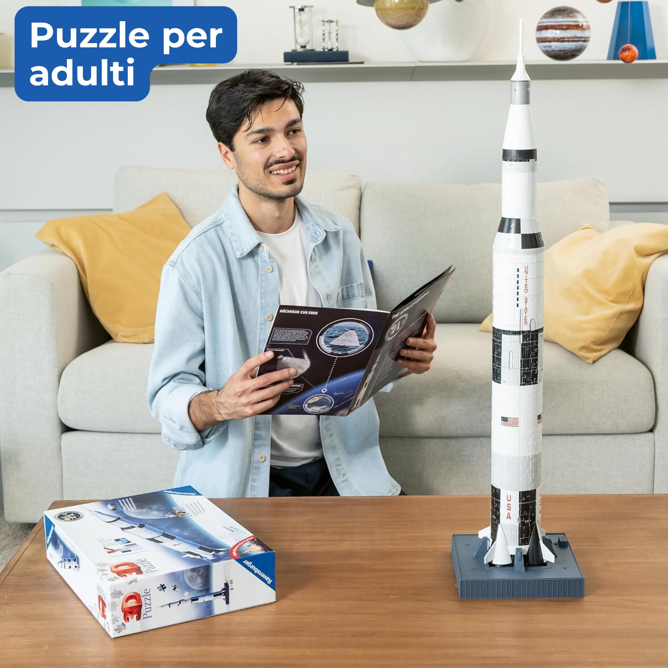 Ravensburger - Puzzle 3d Apollo Saturn V | Puzzle 3d Per Adulti E Bambini A Partire Dagli 8 Anni | Modellismo Da Costruire Adulti Di 504 Pezzi | Regalo Bambino 8 Anni E Più
