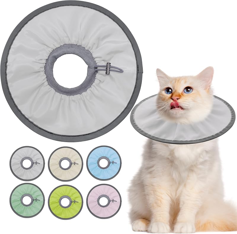 Colar Cone de Recuperação para Gatos Seyezo em Poliéster Macio, Ajustável, Cinza, Grande