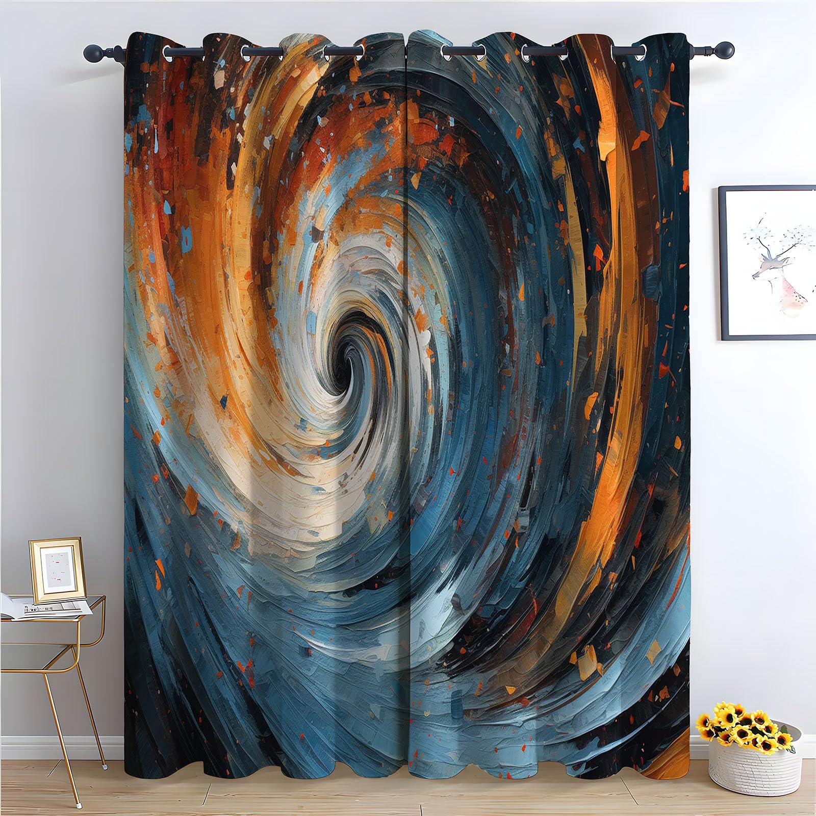 Rideaux thermiques forêt d'automne bleu orange isolant phonique H180 x L140 cm