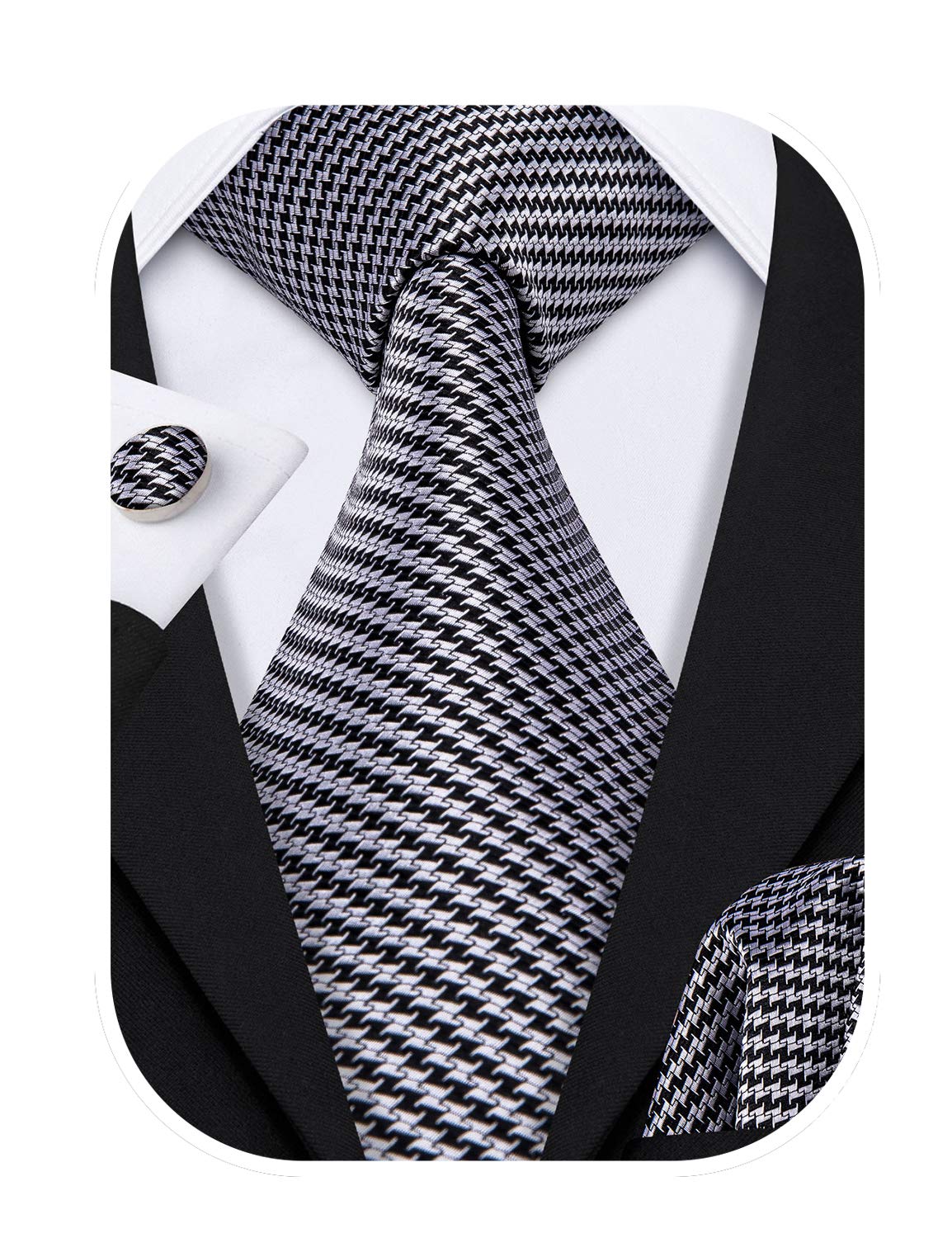 Barry.Wang Classic Mens Ties Silk Necktie Pocket Square Cufflinks Set Woven Designer Wedding Business