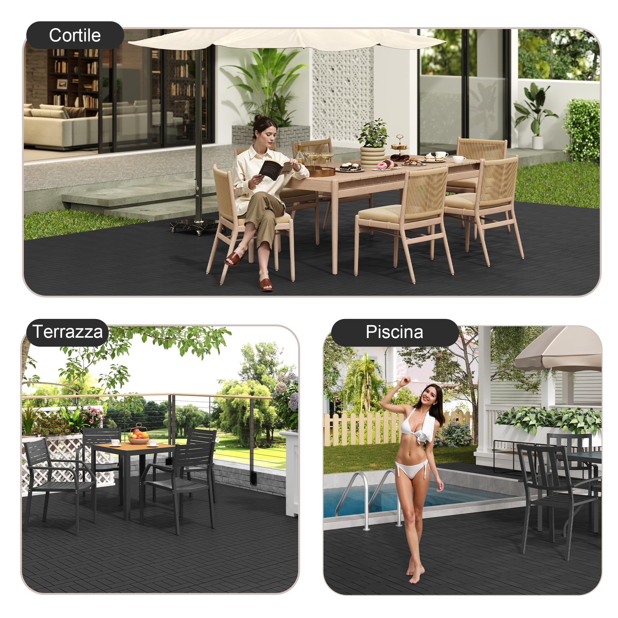 Laneetal Set di 22 Pavimento per Esterno, Pavimento WPC Incastro, Pavimentazione Esterna 30x30cm, Piastrelle per Decking a Incastro per Giardino, Patio, Terrazza, Balcone, Caffè