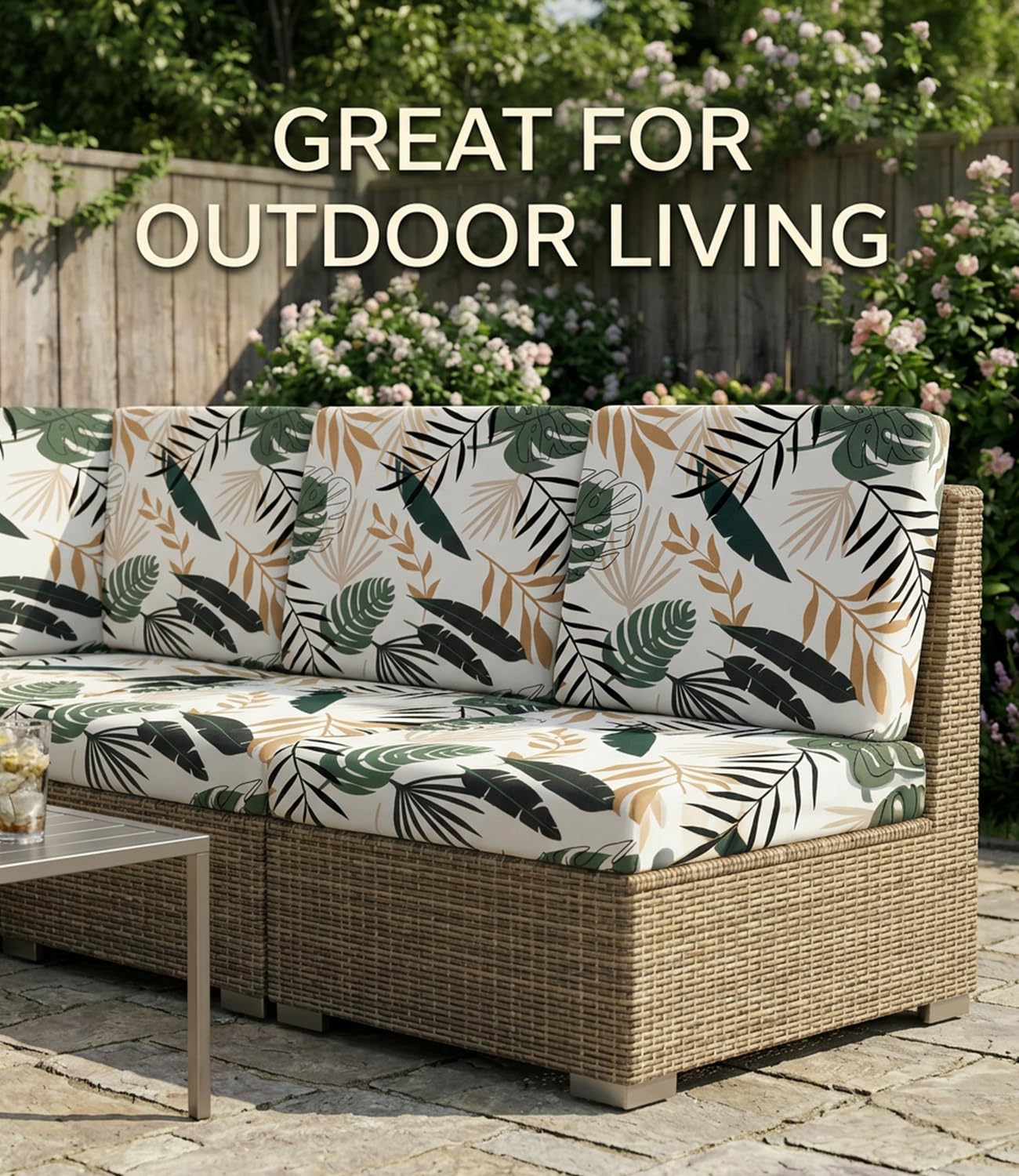 Hiseng Housses de Coussin de Canapé D'extérieur Extensibles Lot de 8, Imprimé Housses de Coussin de Siège Canapé de Remplacement pour Salon de Jardin, Meubles de Terrasse