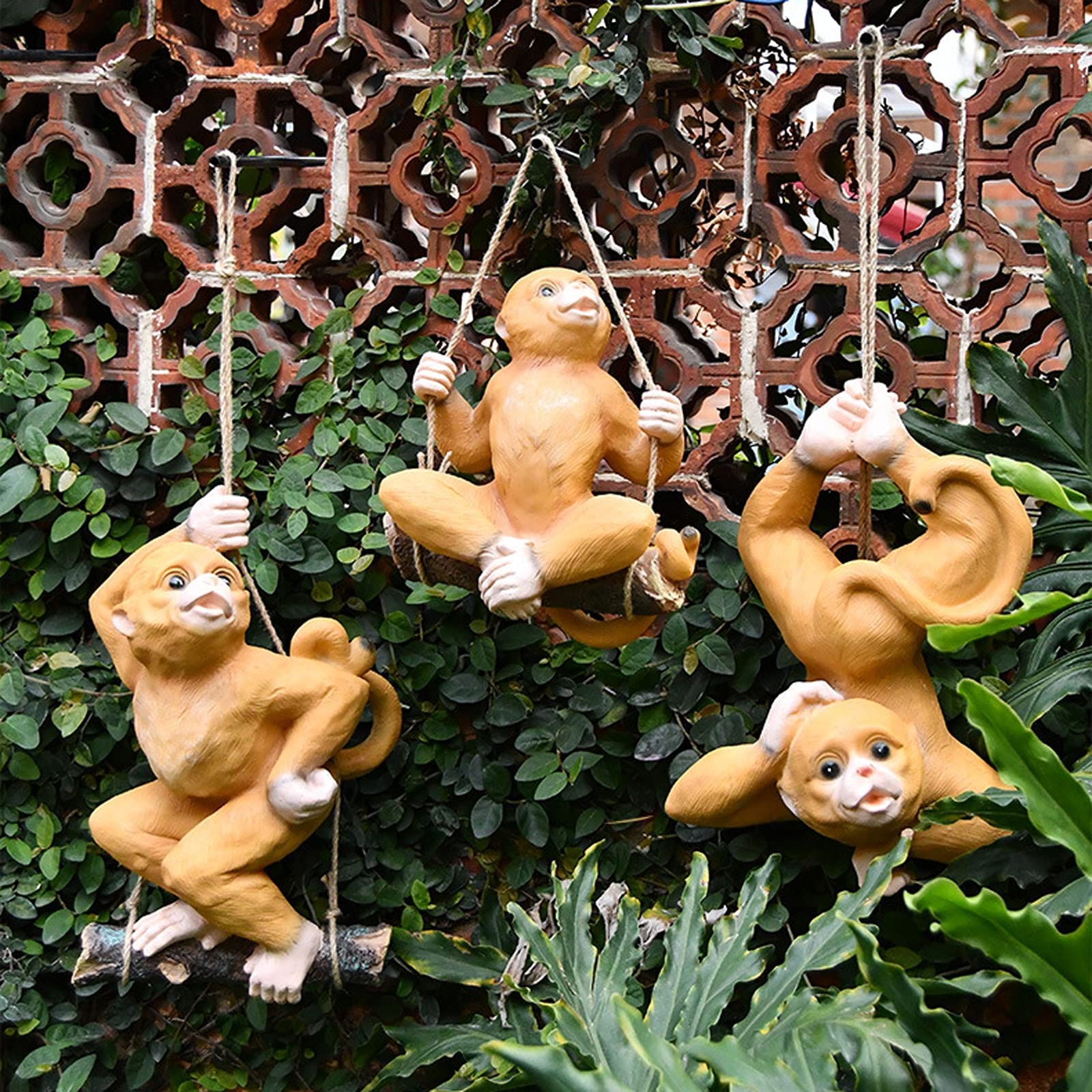 Affen-Deko Aus Kunstharz – Hängende Affenfigur 13,3 X 5,8 Cm, Goldfarben, Für Garten & Wohnung