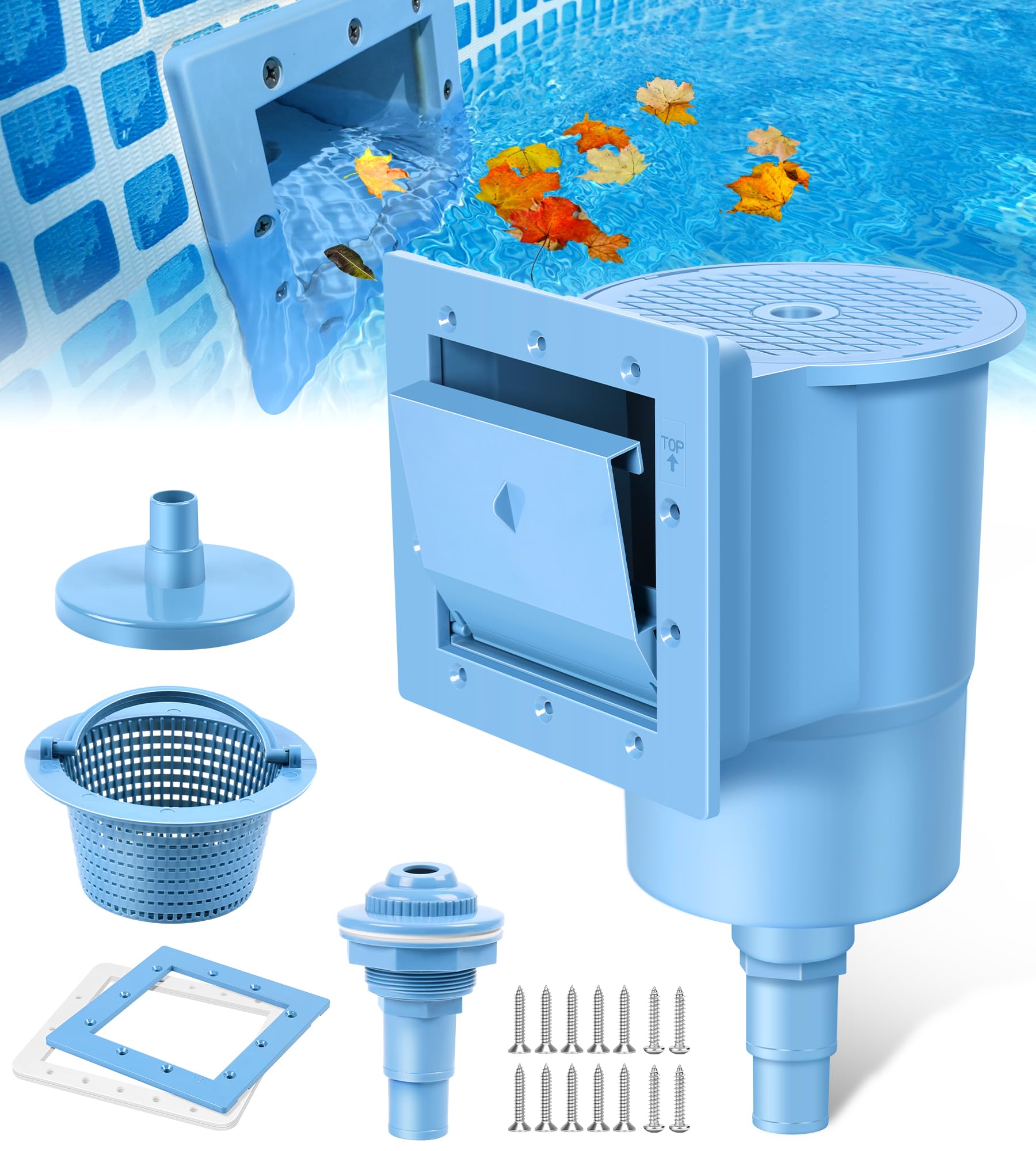 LuxBlue Skimmer Piscine Hors Sol, Skimmer de Surface Piscine Carrée en ABS de Haute Résistance, Ecumoire de Piscines avec Grand Panier Amovible pour Facile Nettoyage, Kit Skimmers Piscines Tubulaire