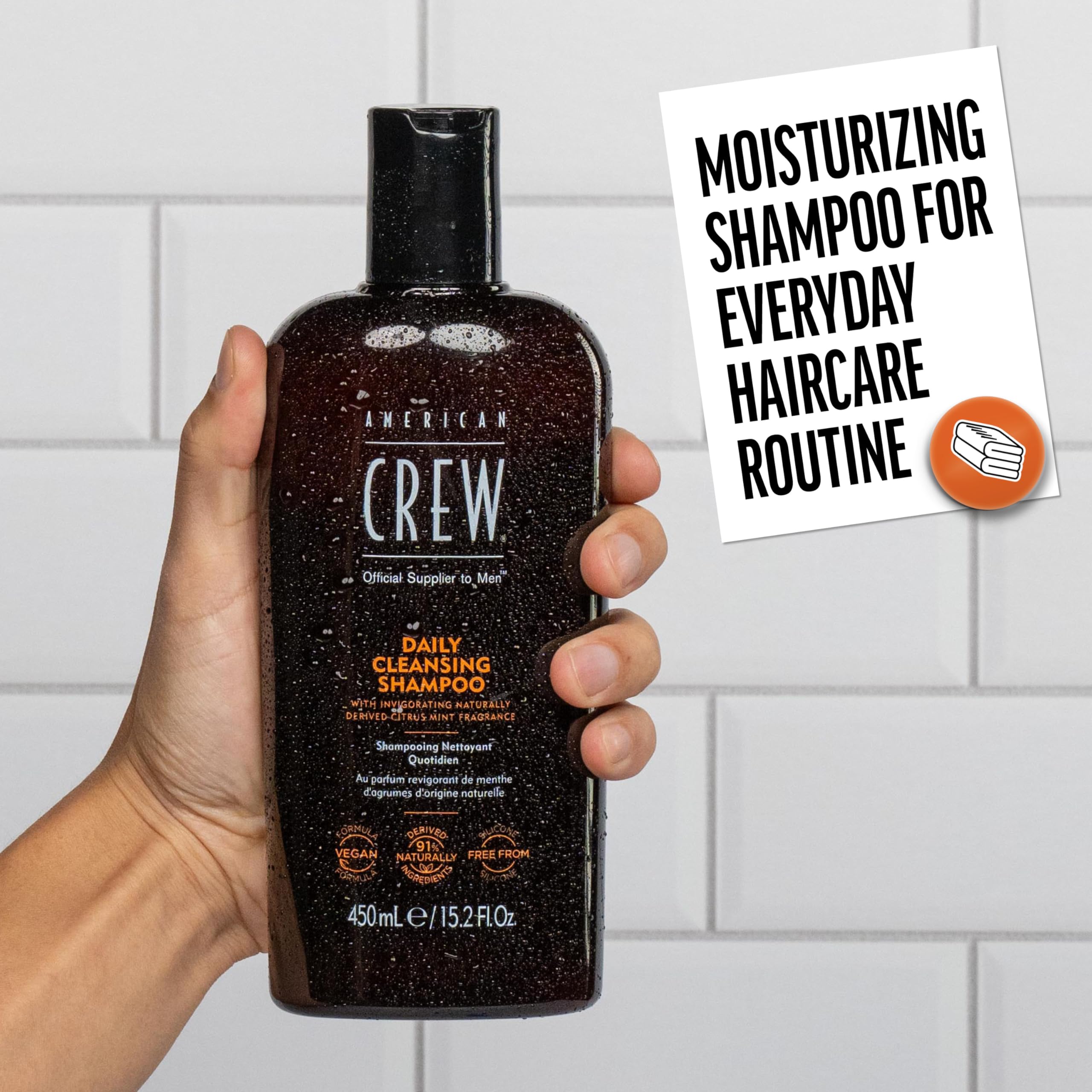American Crew Shampoo for Men, Daily Cleanser, Naturally Derived, Vegan Formula, Citrus Mint Fragrance, 8.45 Fl Oz