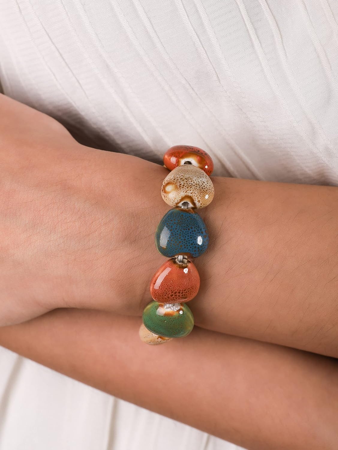 MINACHI Boho Hippie Colorful Ceramic Beads Strand Stretch Bracelet, Bohemian Summer Beach Jewelry Gift for Women - Image 5