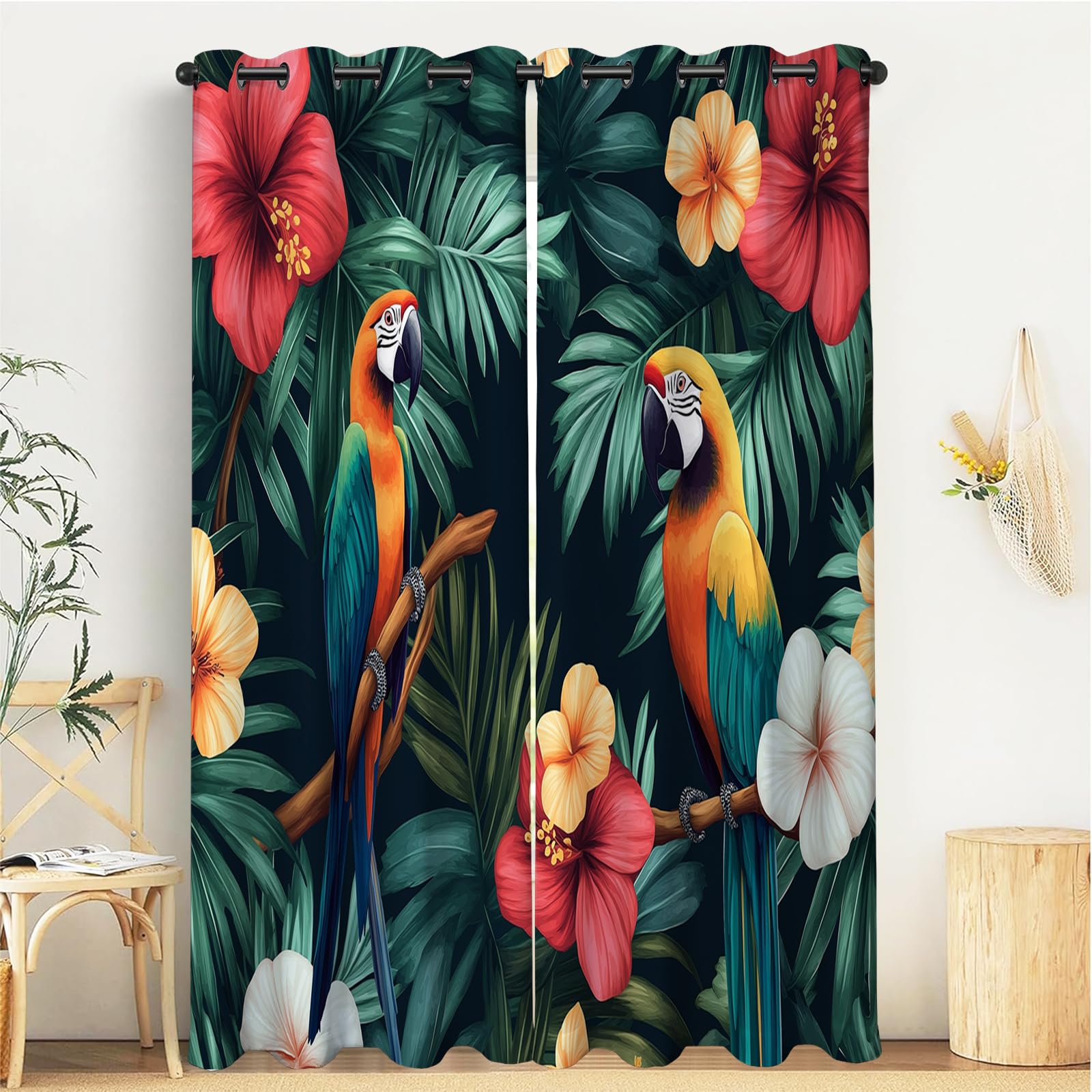 Rideau occultant 3D perroquet 2 pièces 140x220 cm pour salon