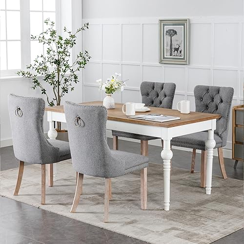 Miniatura 2 de Sillas de Comedor - Juego de 4 sillas de comedor tapizadas de lino, modernas de mediados de siglo, sillas de cocina y comedor con patas de madera,