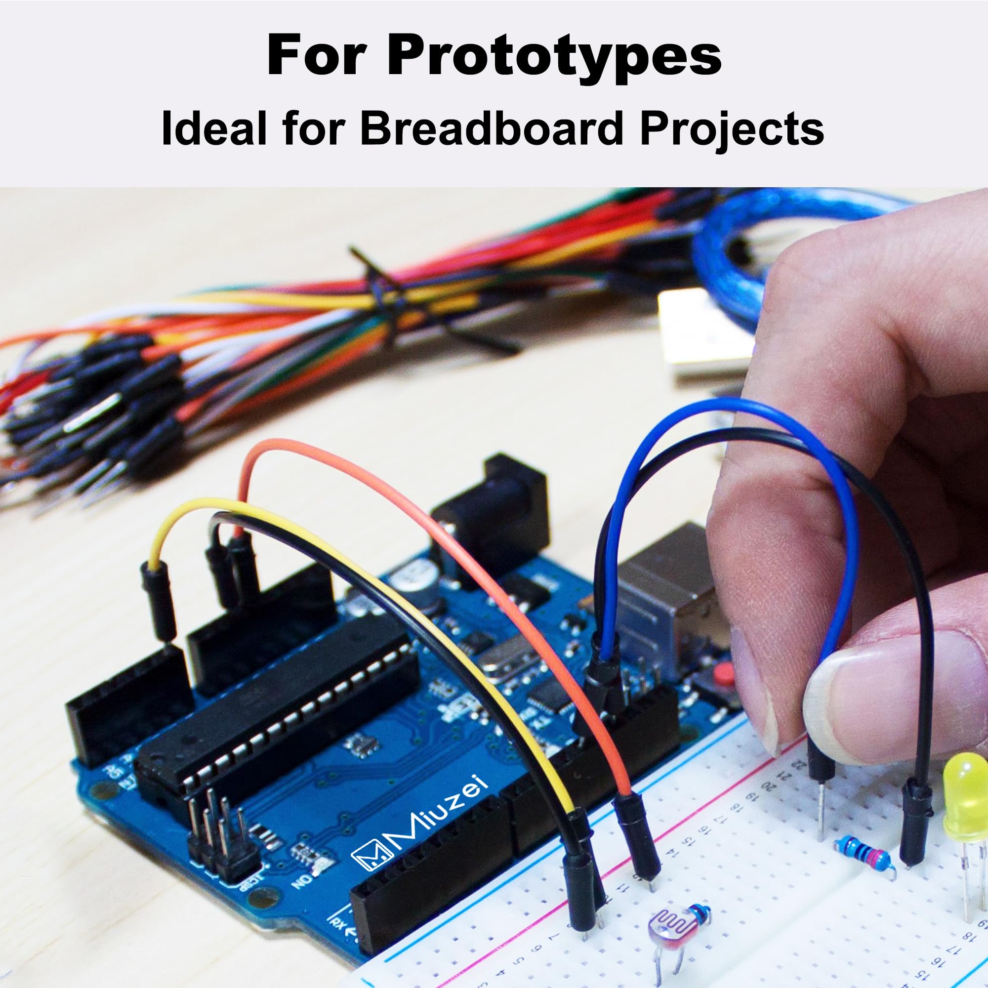Miuzei Breadboard Dupont - Kit di cavi jumper da 3 x 830 punti, 120 pezzi filo dupont (F2F/F2M/M2M), 65 pezzi Jumper Wire compatibile con Arduino