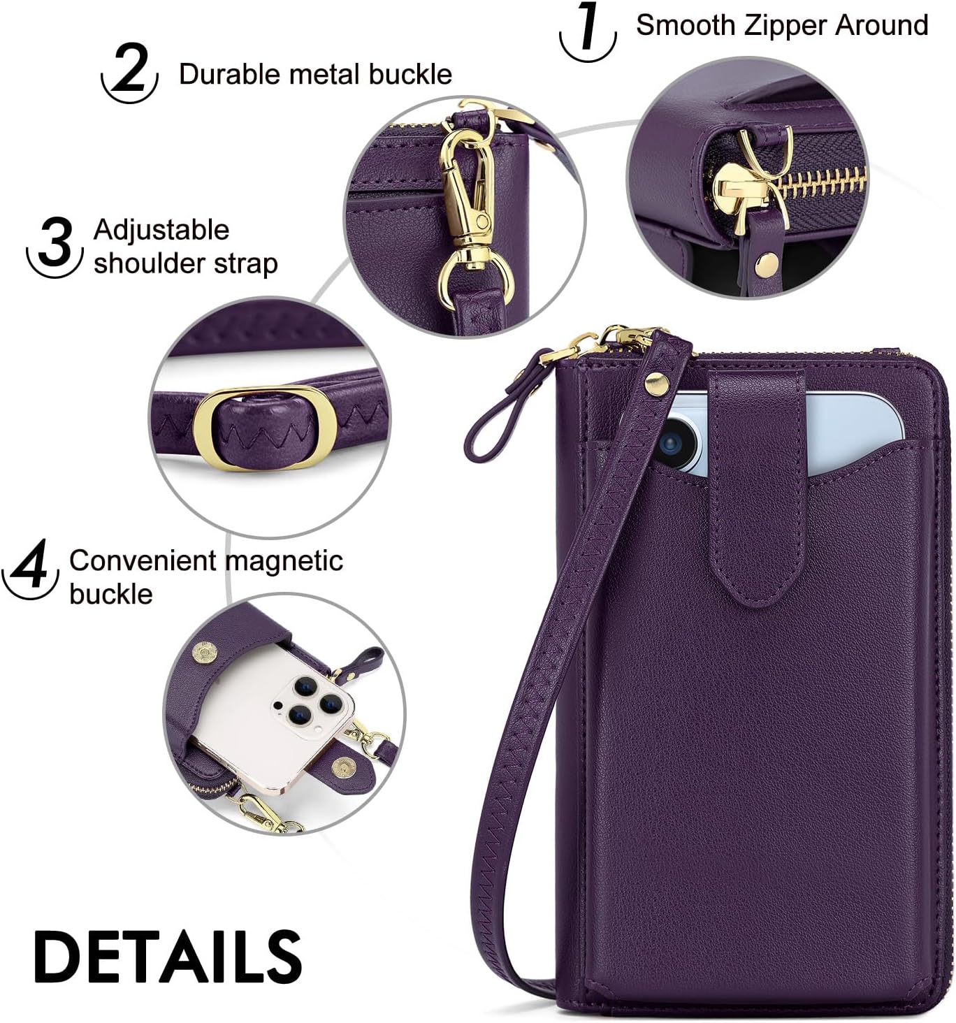 Peacocktion Small Crossbody Wallet Cell Phone Purse for Women Vegan Leather RFID Blocking Bags with Card Slots - Image 5
