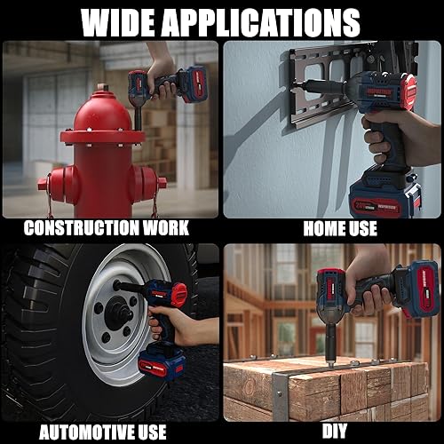 Miniatura 7 de Llave de impacto inalámbrica, pistola de impacto sin escobillas de 12 pulgada con par máximo de 410 N.m (300 pies-libras), 2 baterías de iones de