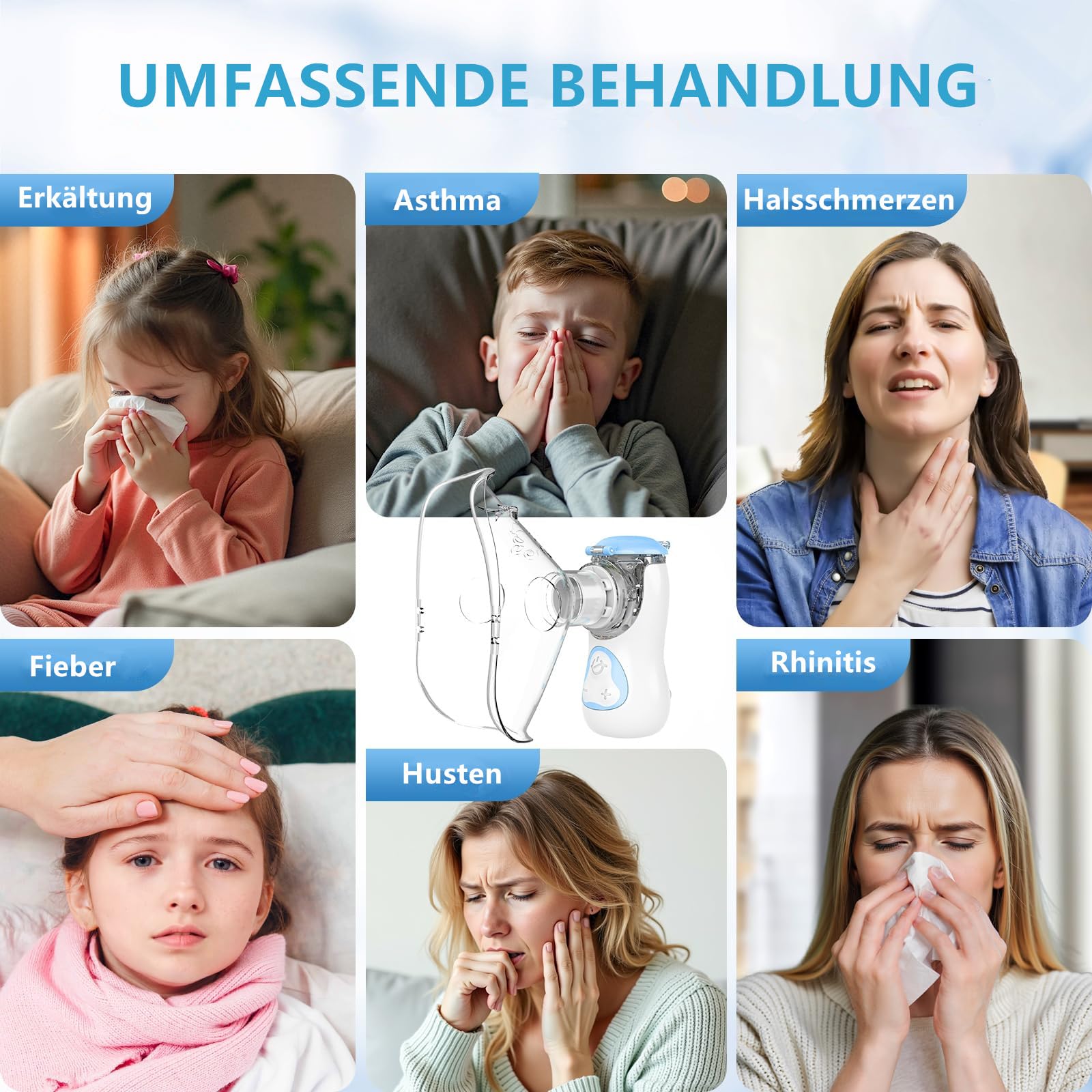 FEELLIFE Inhaliergeräte für Erwachsene, Inhalationsgerät Kinder, Inhalationsgerät Inhalator Vernebler Inhaliergerät, Nebulizer Baby Air Kids Mini Aerosol Inhalator Leiser Inhaliergerät