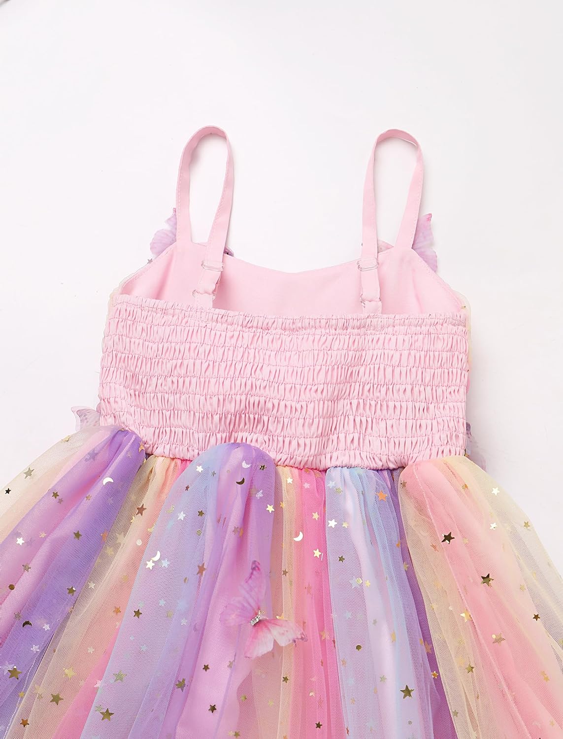 WIBMK Kids Baby Girls Sequin Stars Butterfly Rainbow Tulle Dress Spaghetti Strap Prom Birthday Wedding Party Dresses - Image 3