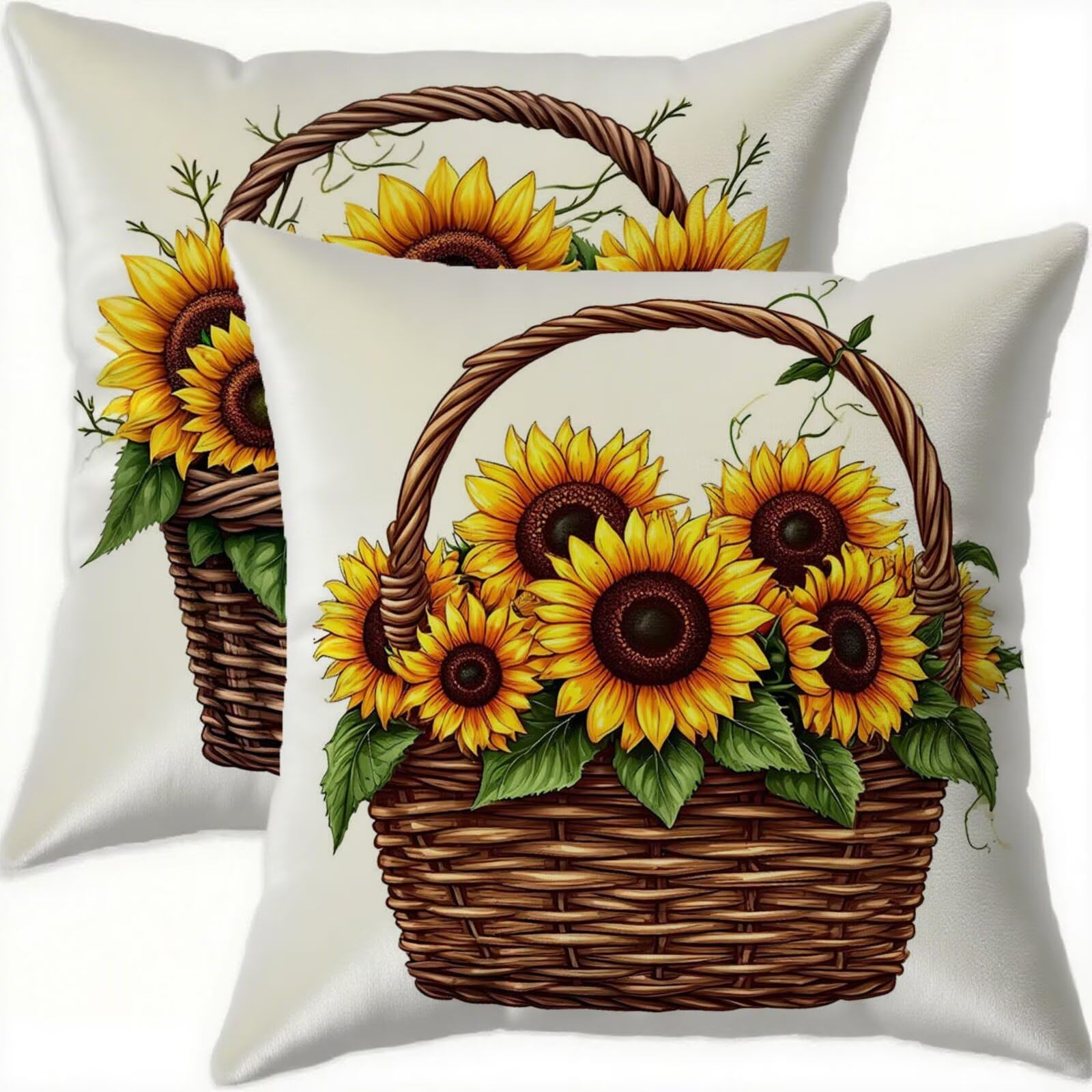 Housse de coussin 80x80cm automne en velours imperméable lot de 2 tournesol pour canapé salon