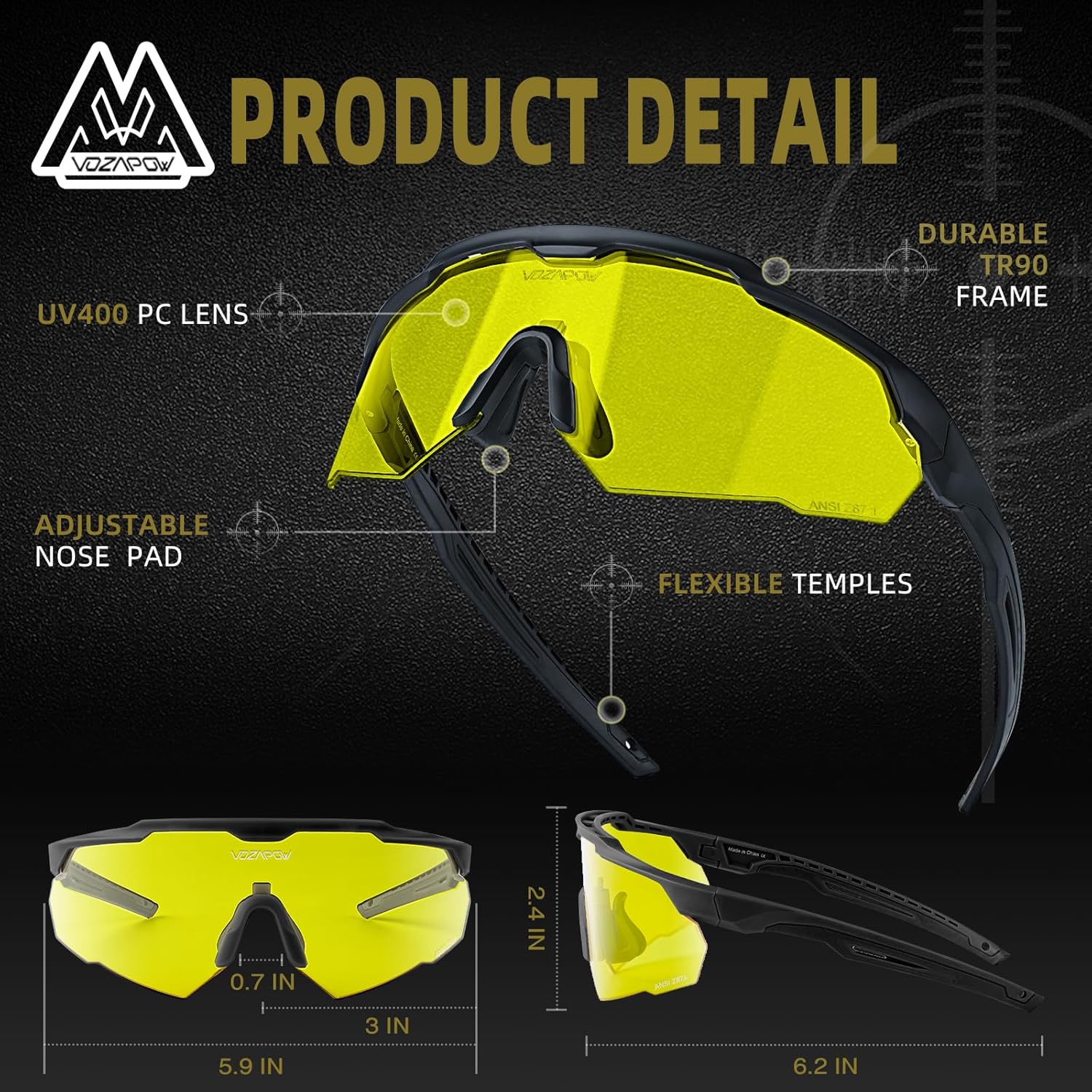 Shooting Glasses Anti Fog with High Definition Lenses, ANSI Z87.1 Certified Tactical Safety Glasses for Men Women - Image 6