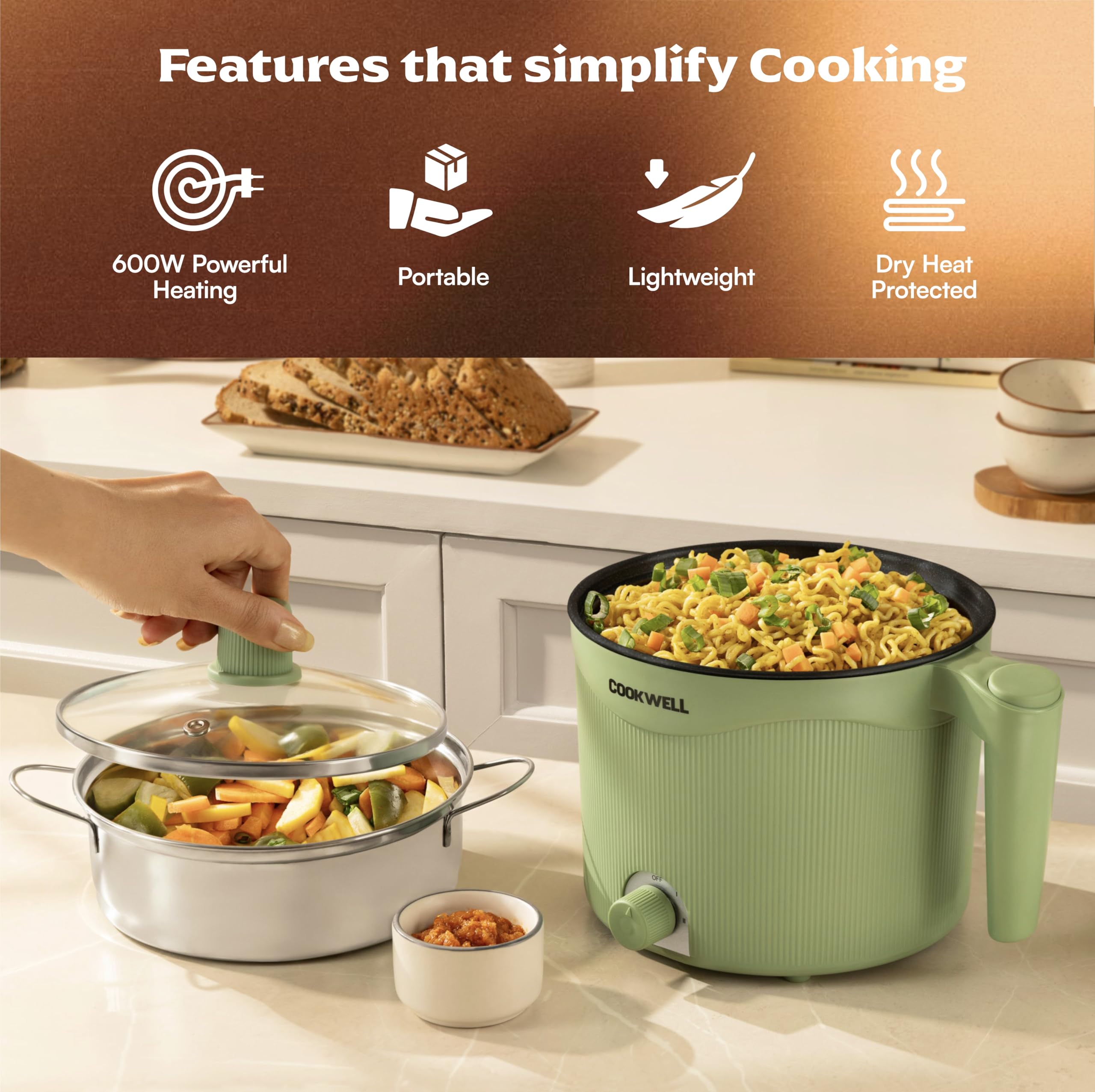 Cookwell Multipurpose Cook Kettle With 1.5L Nonstick Inner Pot (600W)