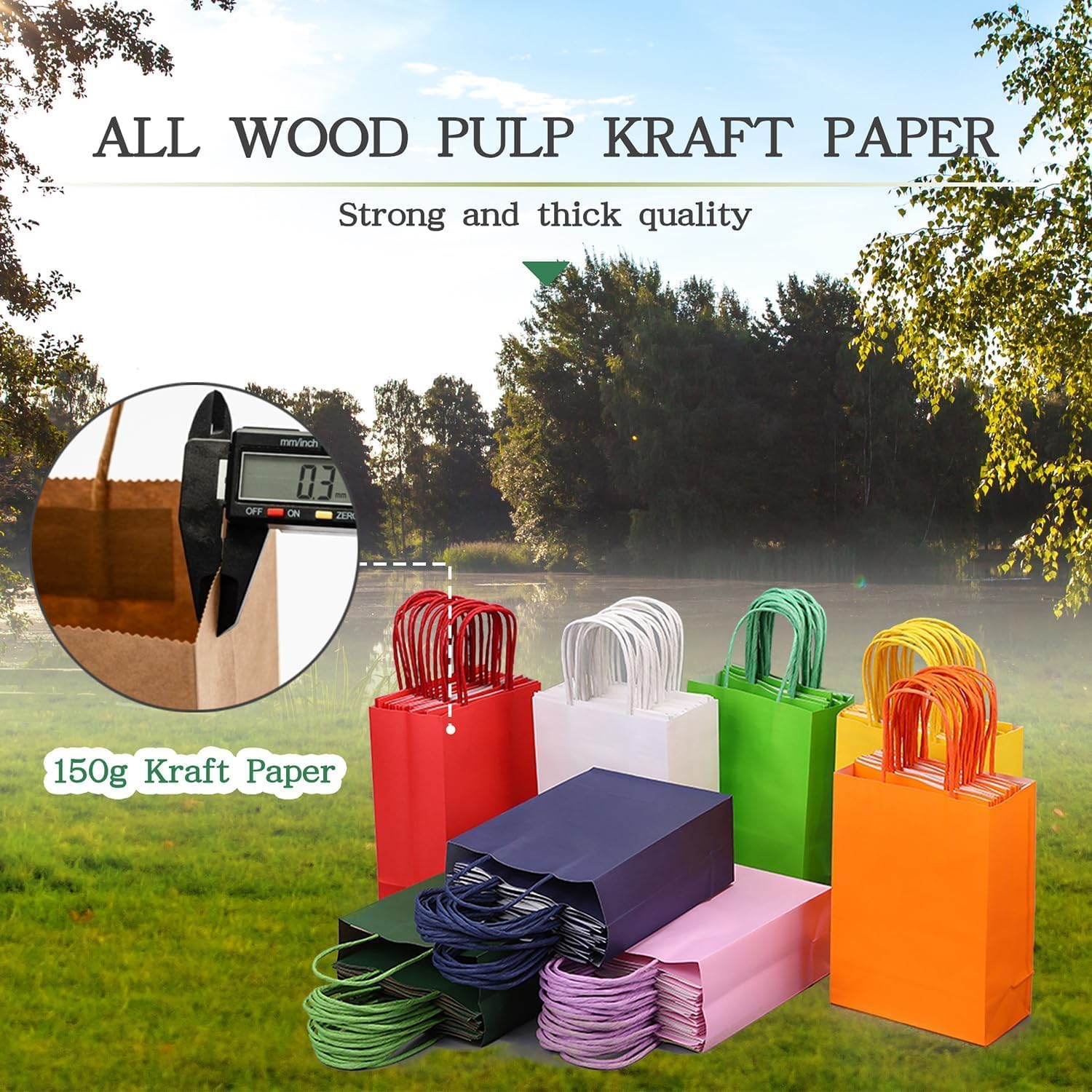 AZOWA Gift Bags Small Kraft Paper Bags with Handles (6.3 x 3.1 x 8.7 in, Matte Gold, 50 Pcs) - Image 6