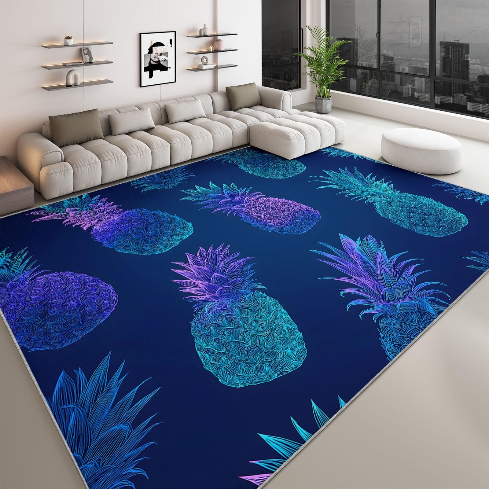 Tapis de salon lavable 160 x 230 cm dégradé bleu ananas