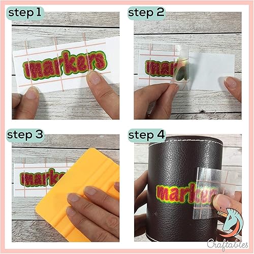 Miniatura 5 de Craftables Rollo de cinta de papel de transferencia de vinilo transparente con rejilla de alineación y papel de fácil liberación, cinta de