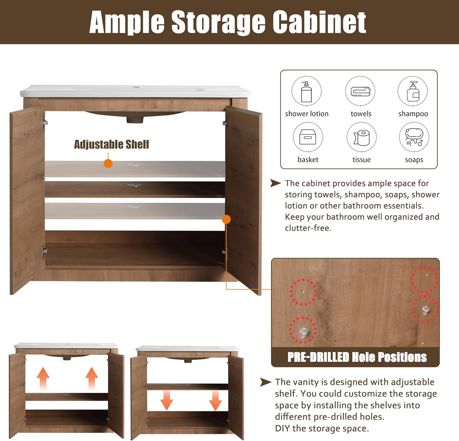 40 Inch Bathroom Vanity with Sink, 40" Freestanding Bathroom Vanity, Premium Plywood Wooden Cabinet with Soft Close Doors, Modern Floor Stand Cabinet Set, White Ceramic Sink Top