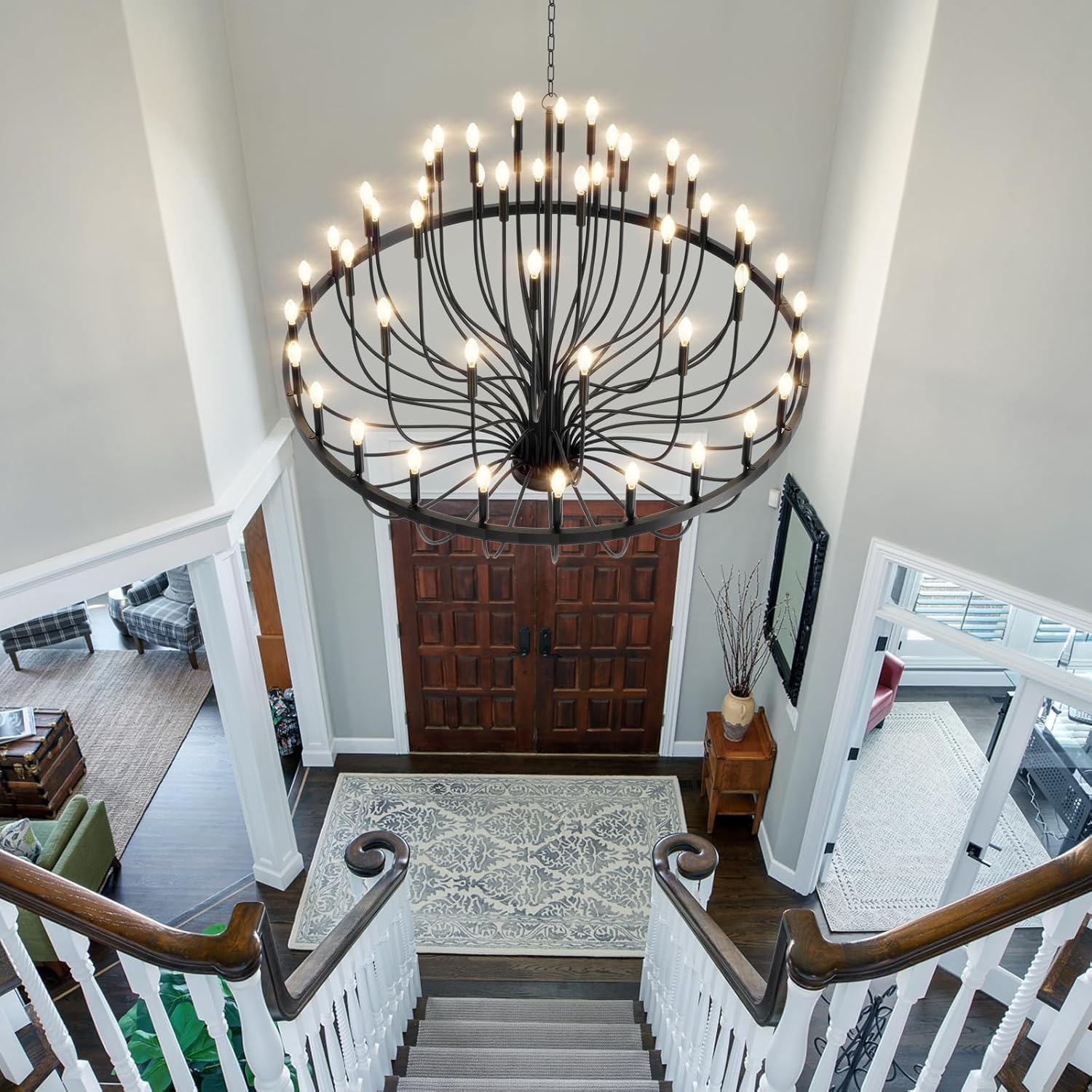 60" 48-Light Extra Large Chandelier, Black Foyer Chandeliers for High Ceilings, Modern Farmhouse Light Fixtures for Dining Room Kitchen Island, E12 Vintage Rustic Industrial Candle Chandeliers