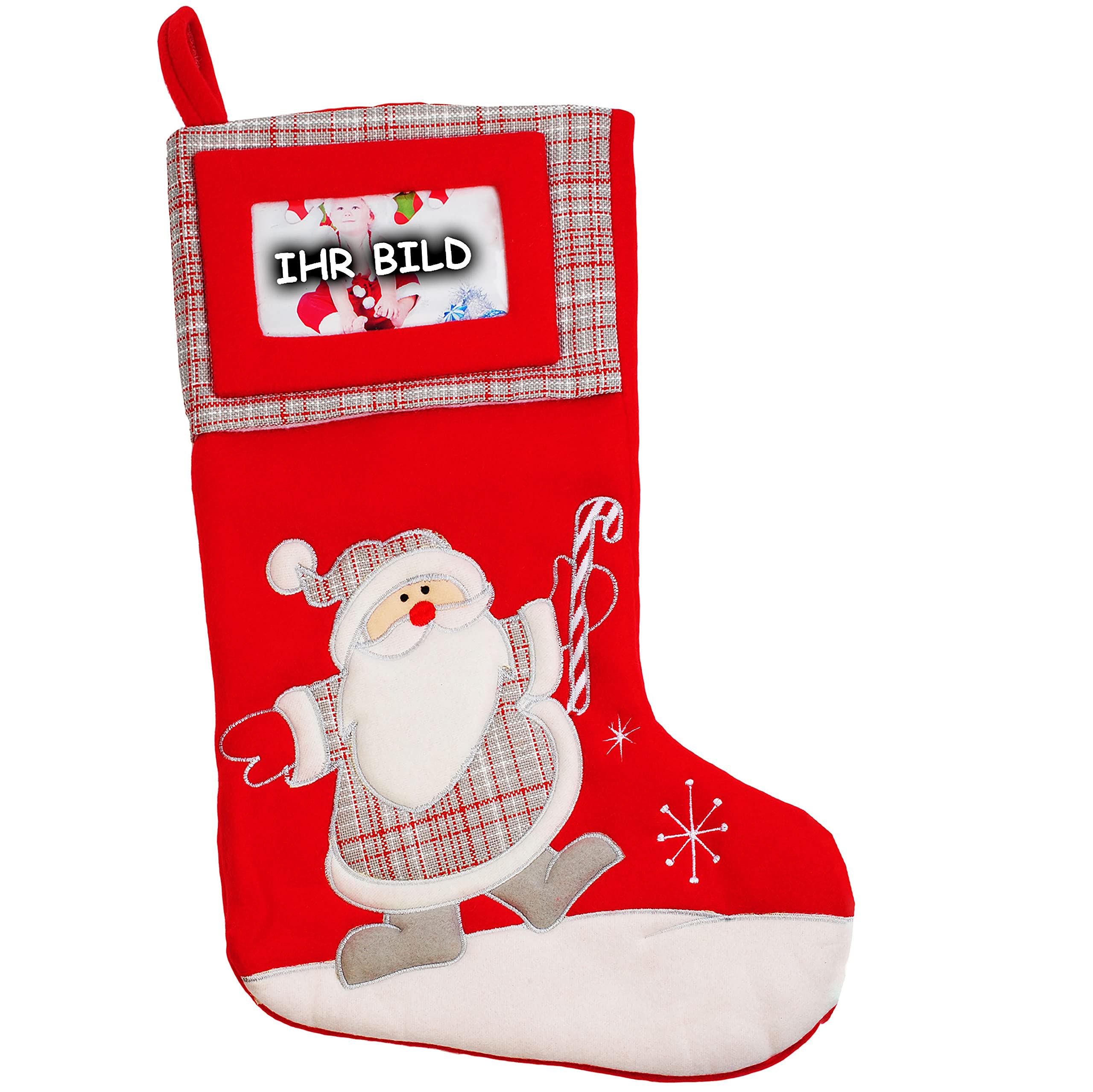 alles-meine.de GmbH 4 Stück 3-D Effekt XL - Weihnachtssocken & Filzstrümpfe - 3-D Effekt - mit austauschbaren Foto - Weihnachtsmotive - 46 cm - Nikolausstiefel - Nikolaus..