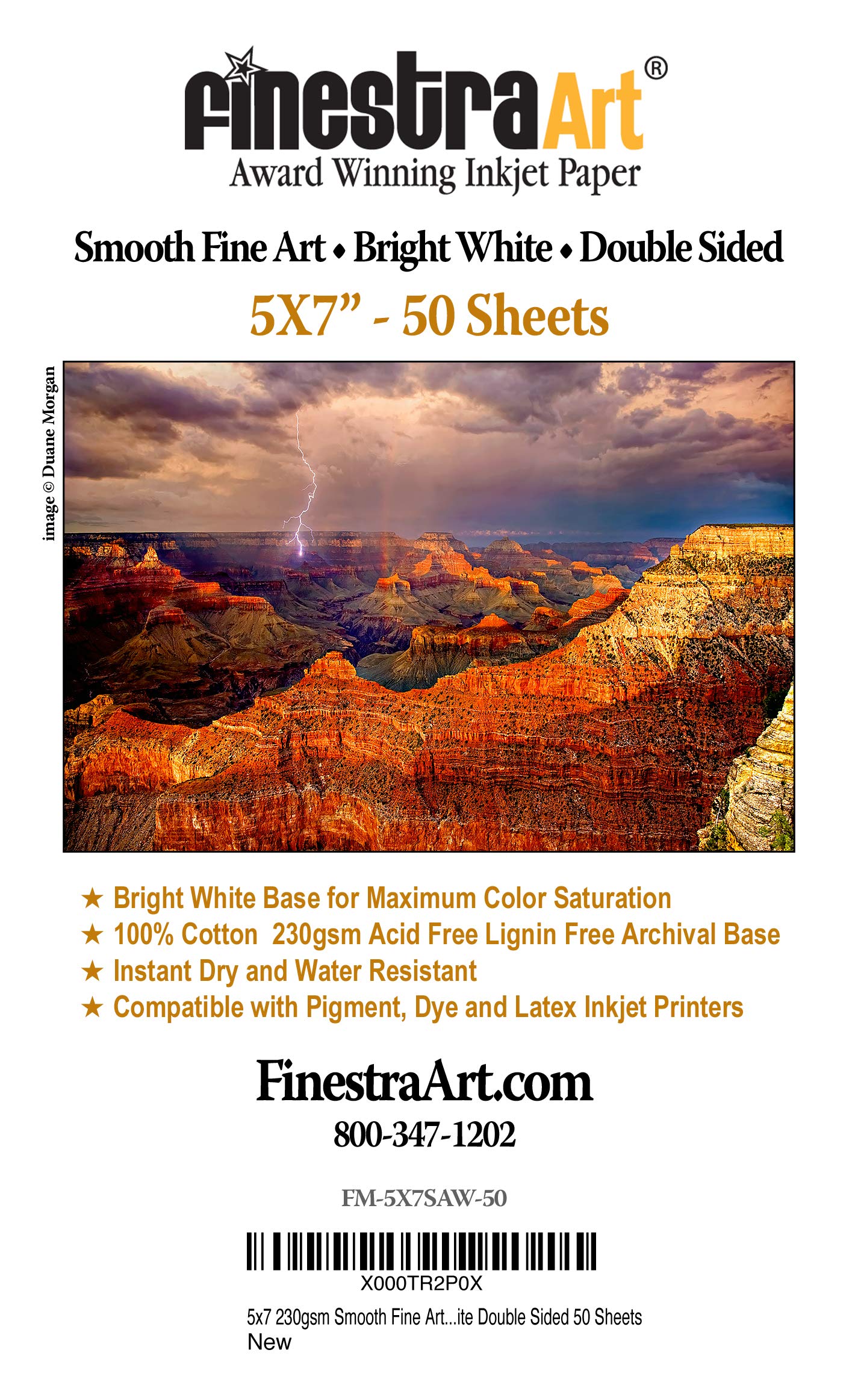 5" X 7" Smooth Fine Art Archive Bright White Double Sided Inkjet - 50 Sheets - Image 2
