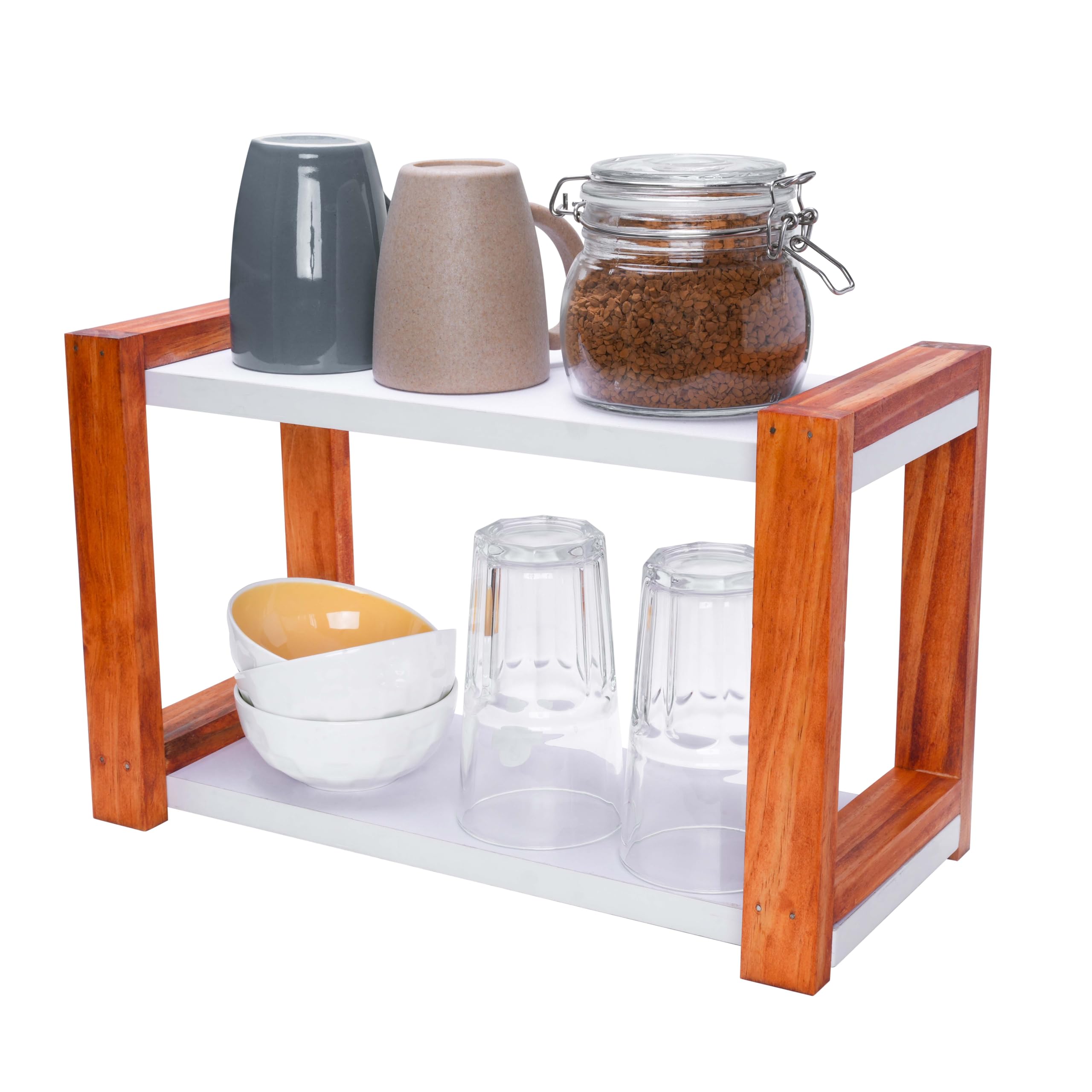 ABTRIX WITH AB 2-Tier Spice Rack, Desktop Storage Organizer, Kitchen/Pantry Standing Seasoning Herb Organizer & Spice Rack for Countertop Kitchen, Office, Living Room Tabletop (Wood, Small)