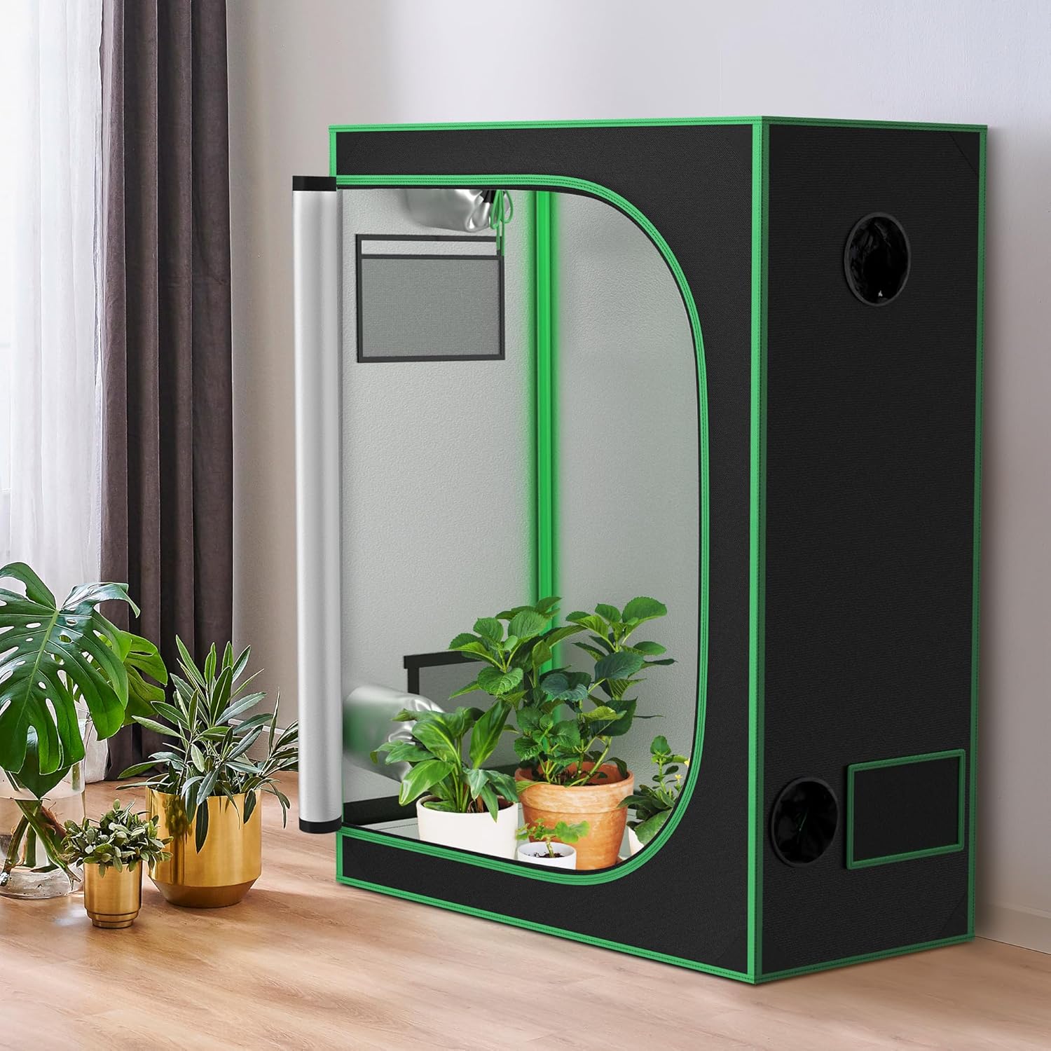 JupiterForce 2x4 Grow Tent with Observation Window and Floor Tray, High Reflective Mylar Hydroponic Grow Tents Indoor Grow Room for Home, Plant Growing, Black, 24"x 48"x 60"