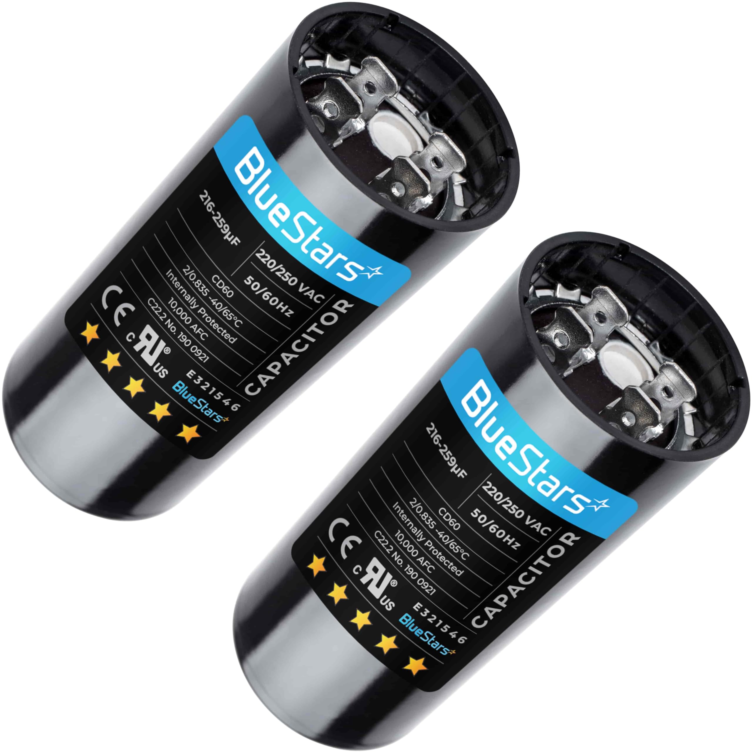 Photo 1 of [UL Listed] BlueStars 216-259 uF MFD 220-250V Round Motor Start Capacitor 50/60 Hz AC Replacement Part - Universal Fit for AC Motor Run or Fan Start and Cool or Heat Pump Air Conditioner - 2 Packs