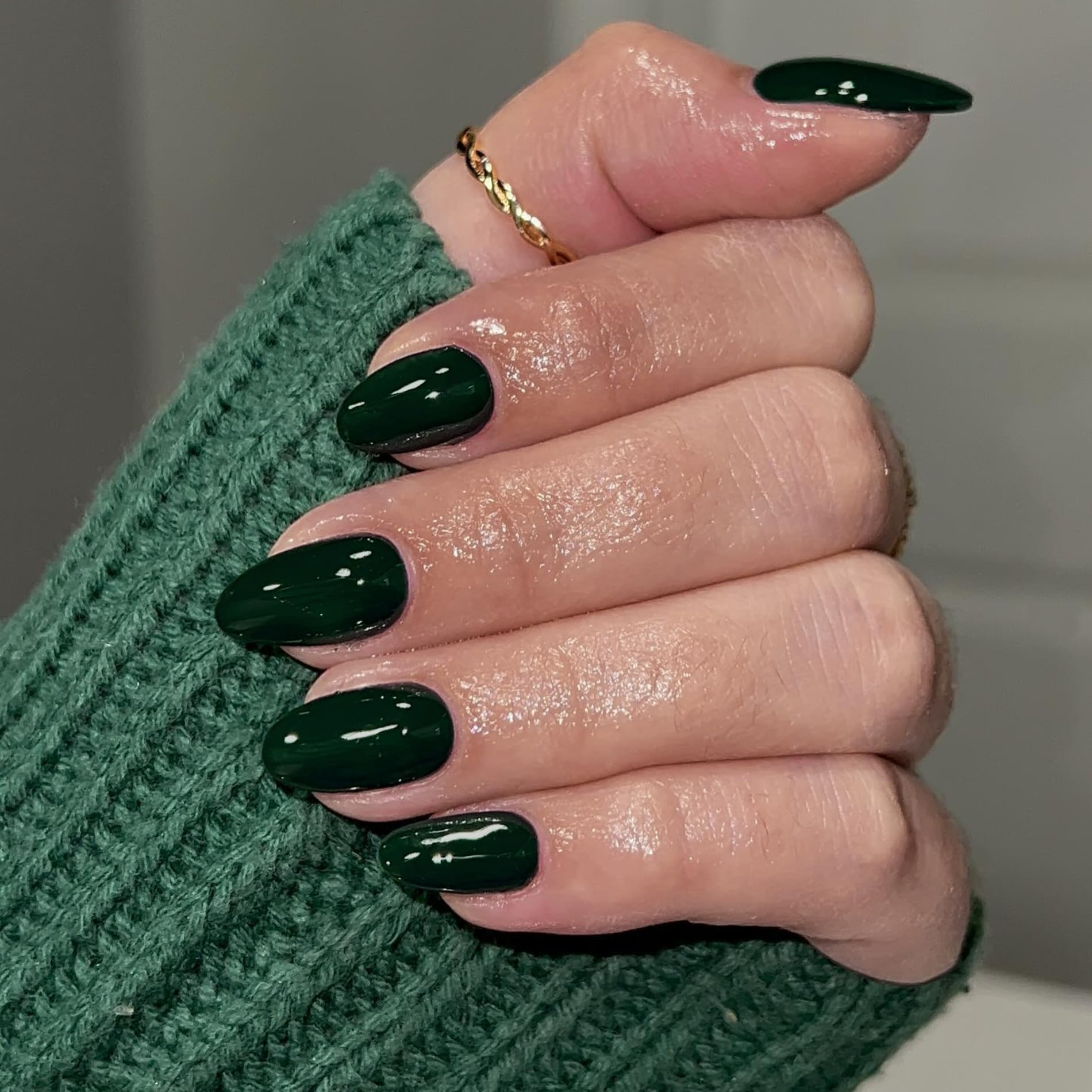 SXVME Dark Green False Nails Short Oval, Simple Acrylic Press on Nails Short, Green Fake Nails Short
