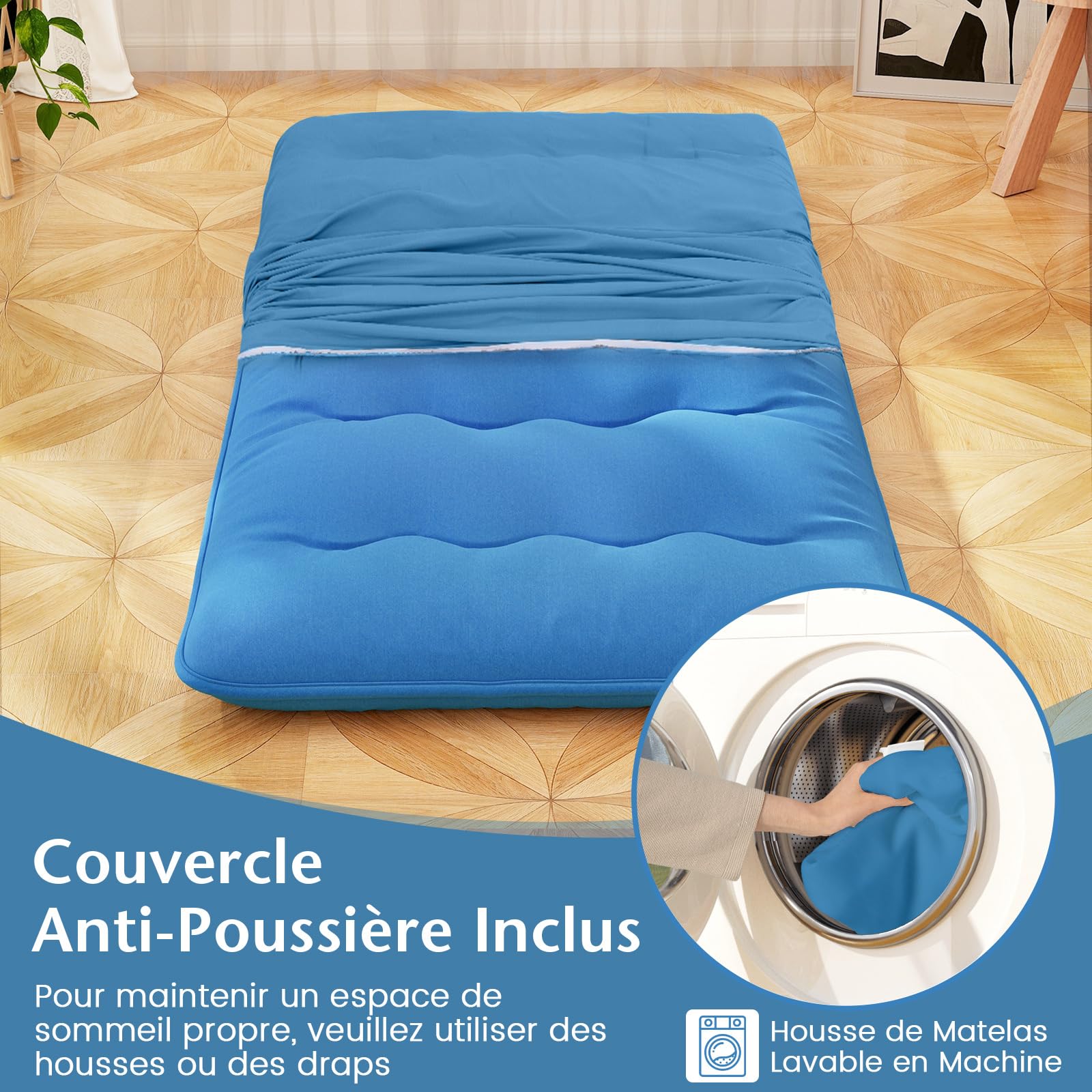 GOPLUS - Colchón Futón japonés para 1/2 personas, cama plegable y portátil con bolsa de transporte para camping, viajes en coche, 90/140 x 200 cm (azul, 90 x 200 cm), IV21720FR