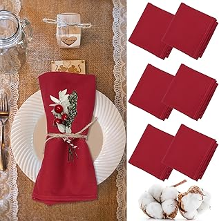Juego de 6 servilletas de tela de algodón, color rojo, 100% algodón, para cumpleaños, bodas, bares, cafeterías, fiestas, Navidad, color rojo vino