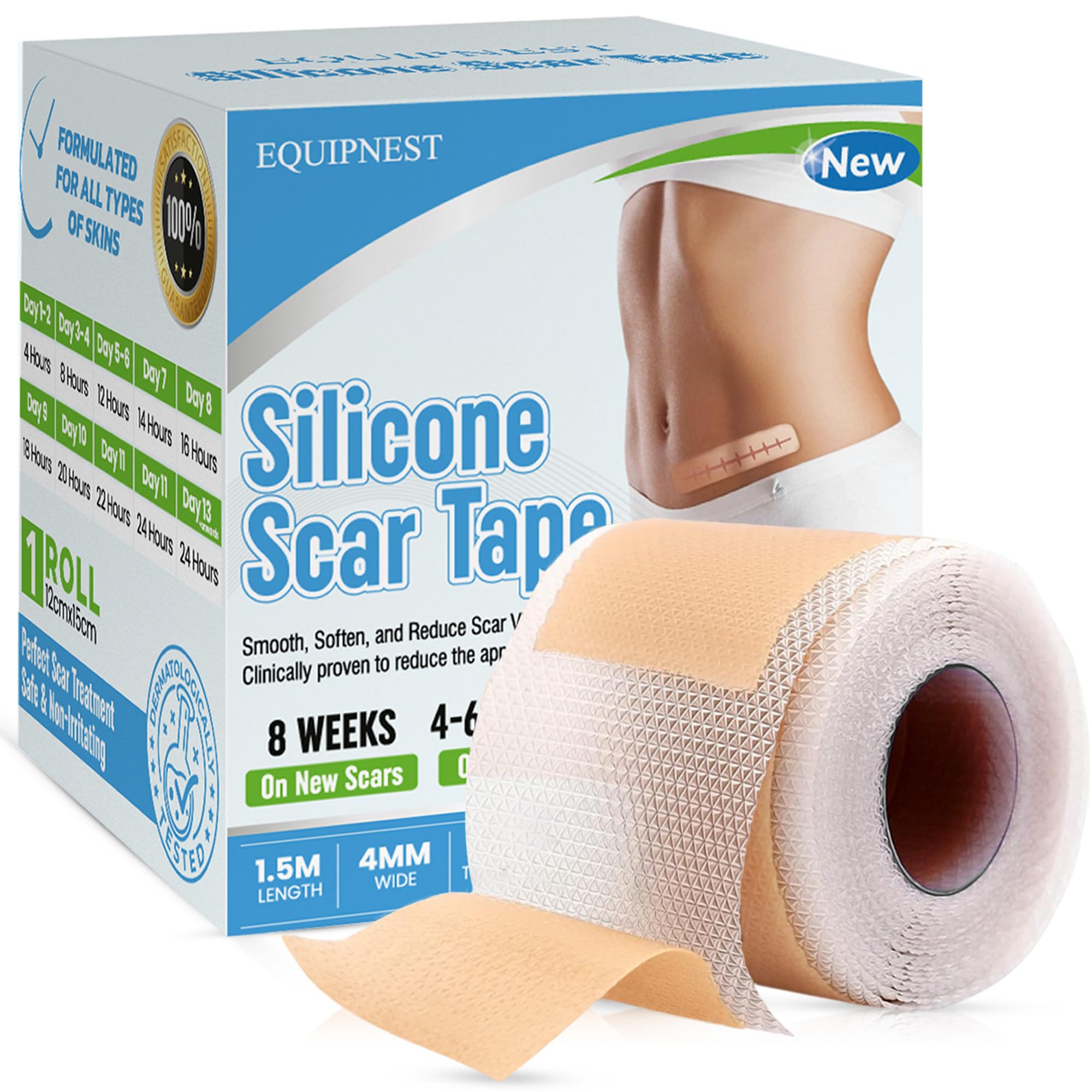 Silicone Scar Sheets,Silicone Scar Tape, (1.6” x 60” Roll, 1.5M) Scar Removal Strips for Surgical Scars,Keloids, C-Section, & Burns Tummy Tuck– Reusable Tape