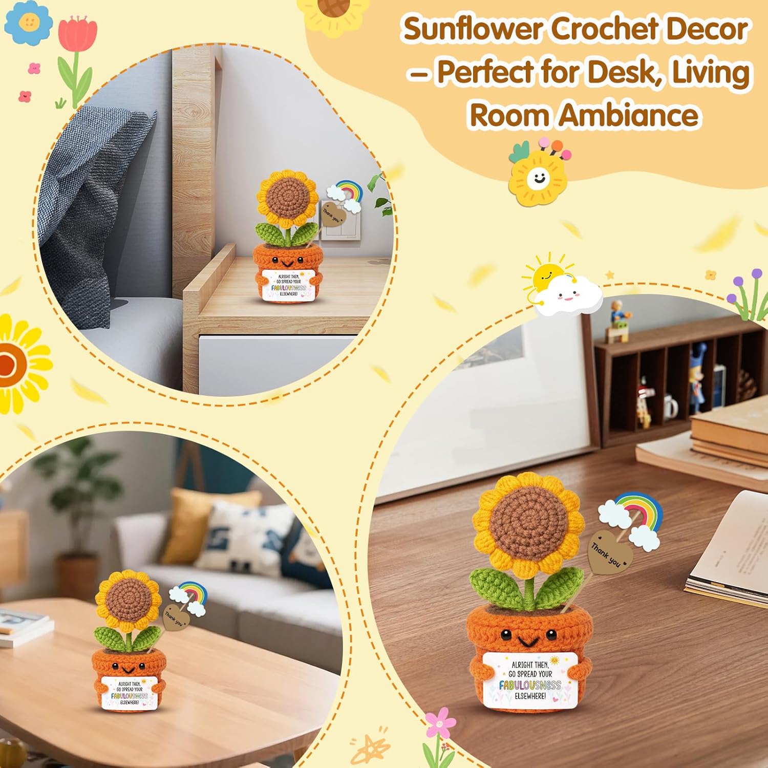 Farewell Gift for Coworkers Orange Decor Tiny Handmade Crochet Sunflower Funny Positive Plush,Cute Office Desk Decor for Boss or Staff, Appreciation & Goodbye Moving Away Gifts for Friend Women - Image 5