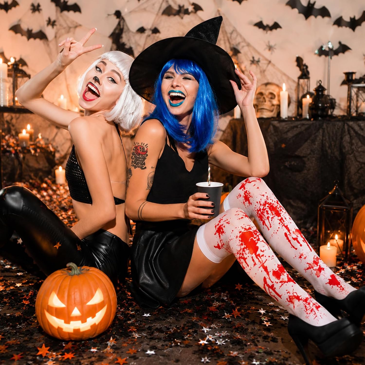 WLLHYF Women Stockings High Socks for Halloween Cosplay Costume