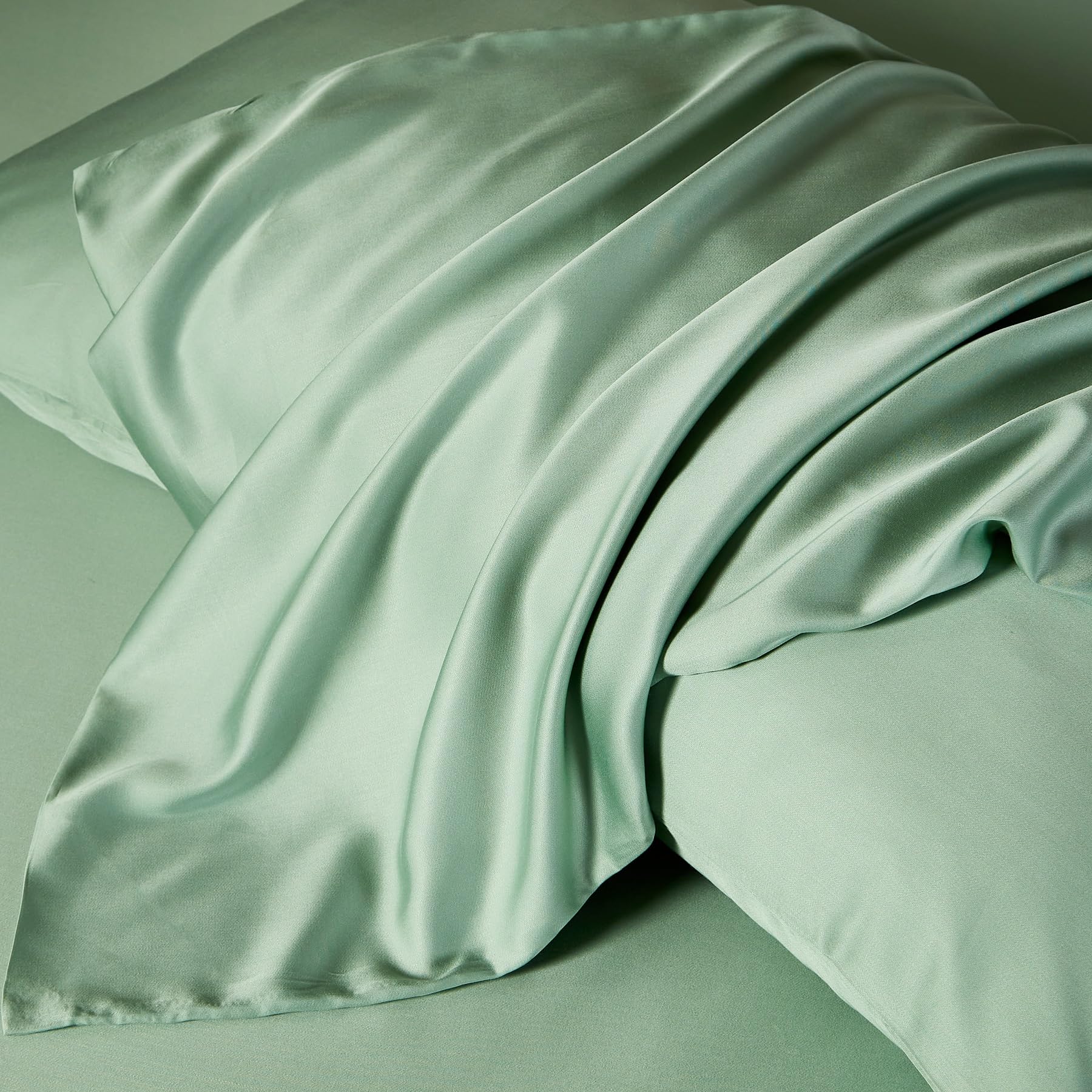 Set di biancheria da letto in bambù 155x220 Verde Tinta unita 50% Bambù Lyocell Lenzuola fresche morbide traspiranti lussuose seta set di copripiumino 3 pezzi con cerniera e 2 federe 80x80 cm