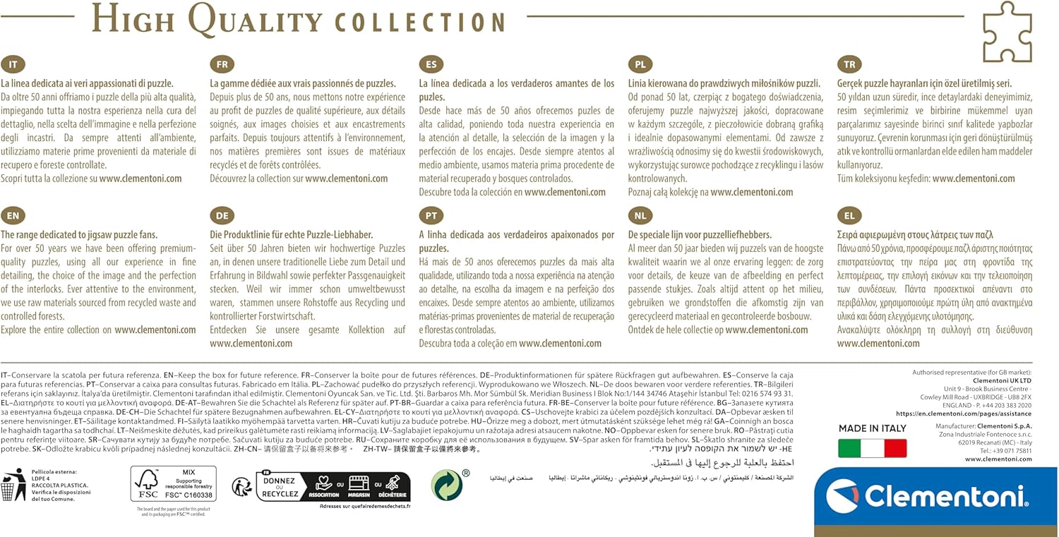 Clementoni - 39838 - Puzzle Collection Panorama - Bright Amsterdam - 1000 Pieces - Adult Jigsaw Puzzle, Panoramic, Horizontal, Fun for Adults, Made in Italy