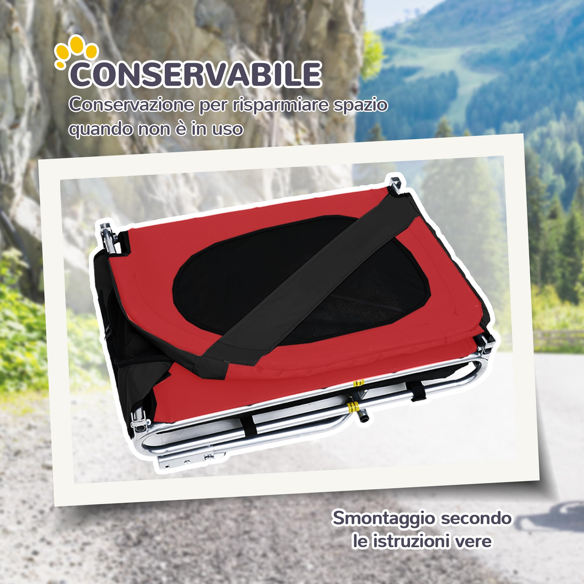 PawHut Carrellino Rimorchio per Cani Animali Domestici da Bicicletta 130 x 73 x 90cm Rosso e nero