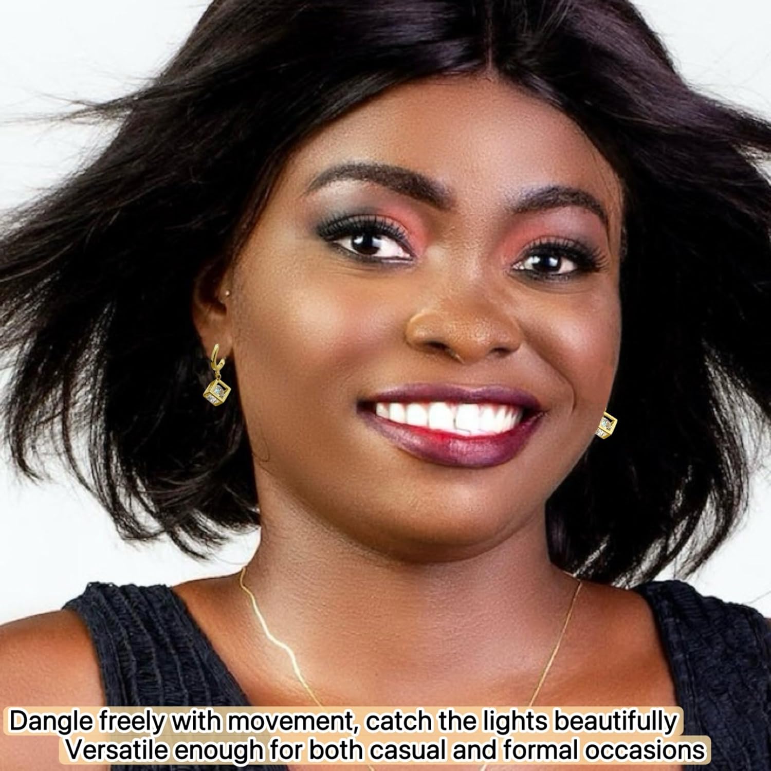 Crystal Cube Huggie Hoop Earrings, Dainty 18k Gold Plated Drop Dangle Earrings with CZ Crystals, Everyday Fashion Jewelry for Women Girls - Image 4