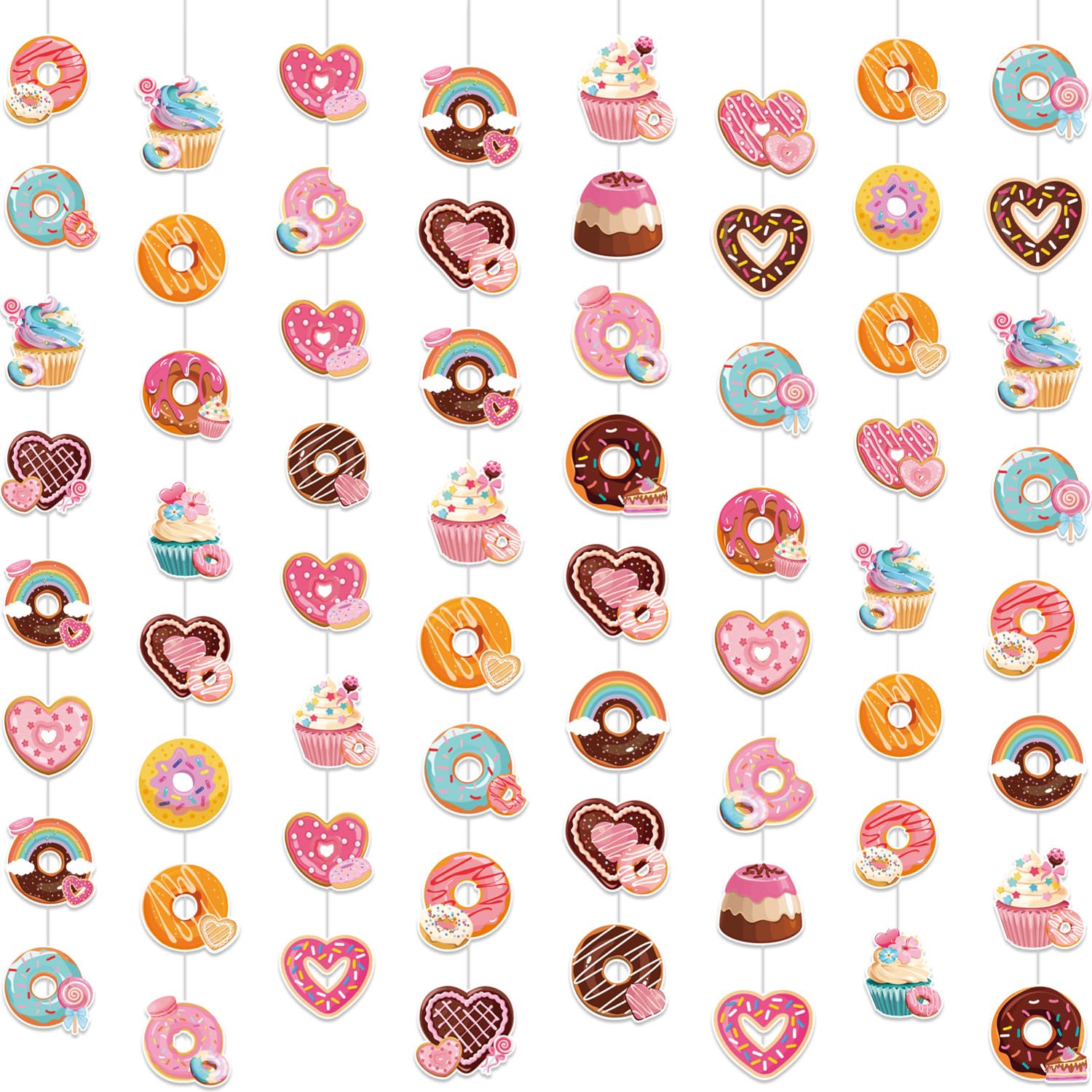 Aposwow Donut Birthday Party Decorations, 8PCS Donut Hanging Garland Banners Decoration, Sweet Sassy Six Bday Party Garland Kit Decor for Bridal Shower
