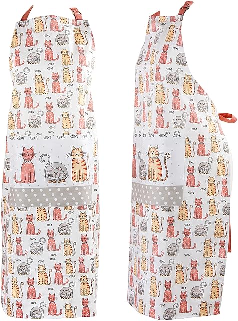 SPOTTED DOG GIFT COMPANY - Cooking Apron for Women with Pocket for Cooks, Baking, Adult Size with Cute Colourful Cats Print 100% Cotton  Animal Themed Gifts for Cat Lovers Owners
