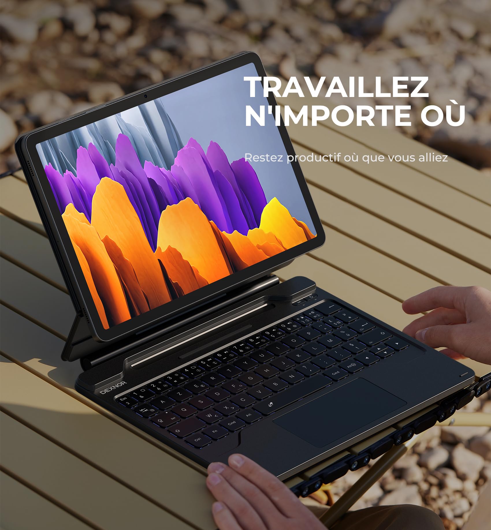 Dexnor Clavier Tablette pour Samsung Galaxy Tab S10 Lite/S10 FE/S9 FE /S9 10,9"/11" Magic Style Keyboard Magnétique avec Pavé Tactile Rétroéclairé Bluetooth avec Porte-Stylo AZERTY Français, Noir