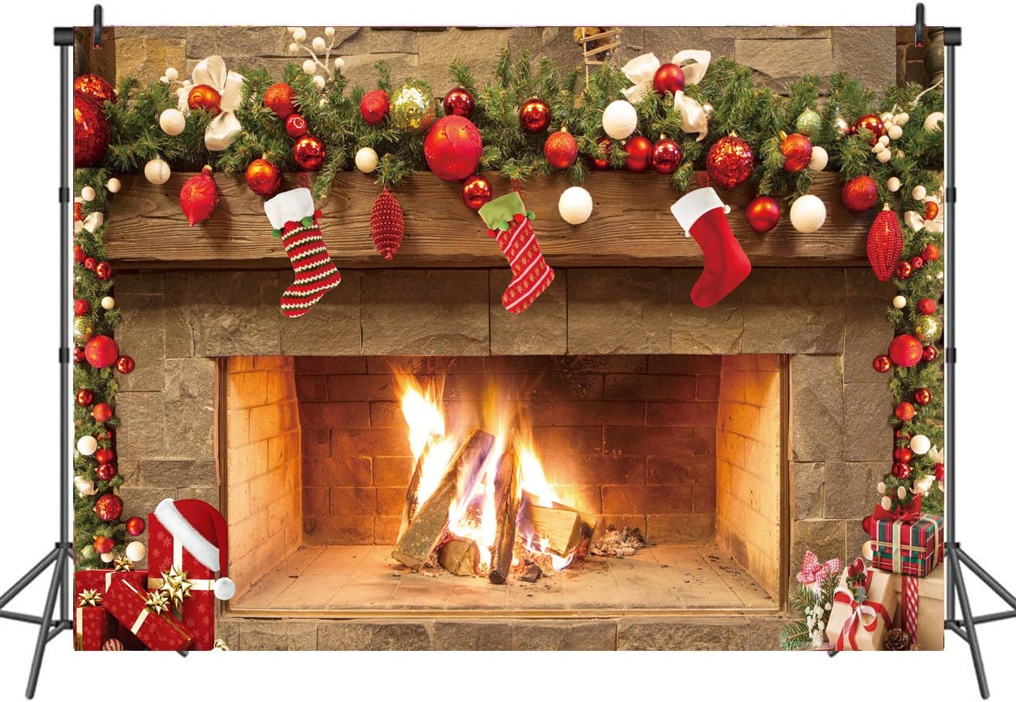🔥 Hot Deals LTLYH 8x6ft Christmas Fireplace Theme Backdrop Merry Christmas Eve Photo Studio Backdrop Christmas Trees Xmas Gifts Backgrounds for Photography 109…