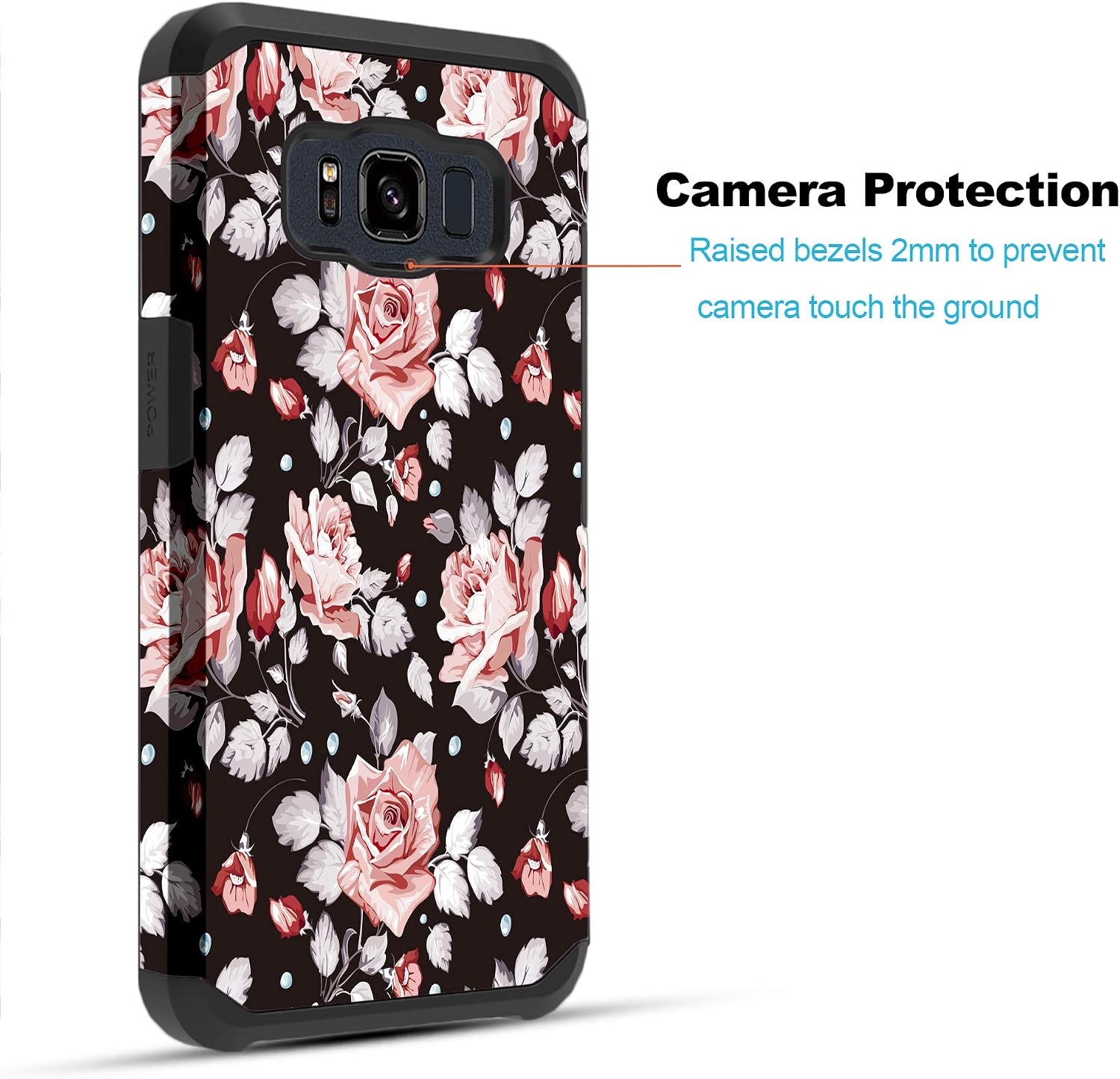 Townshop Galaxy S8 Active Case, Hard Impact Dual Layer Shockproof Bumper Case for Samsung Galaxy S8 Active/SM-G892A - Pink Rose